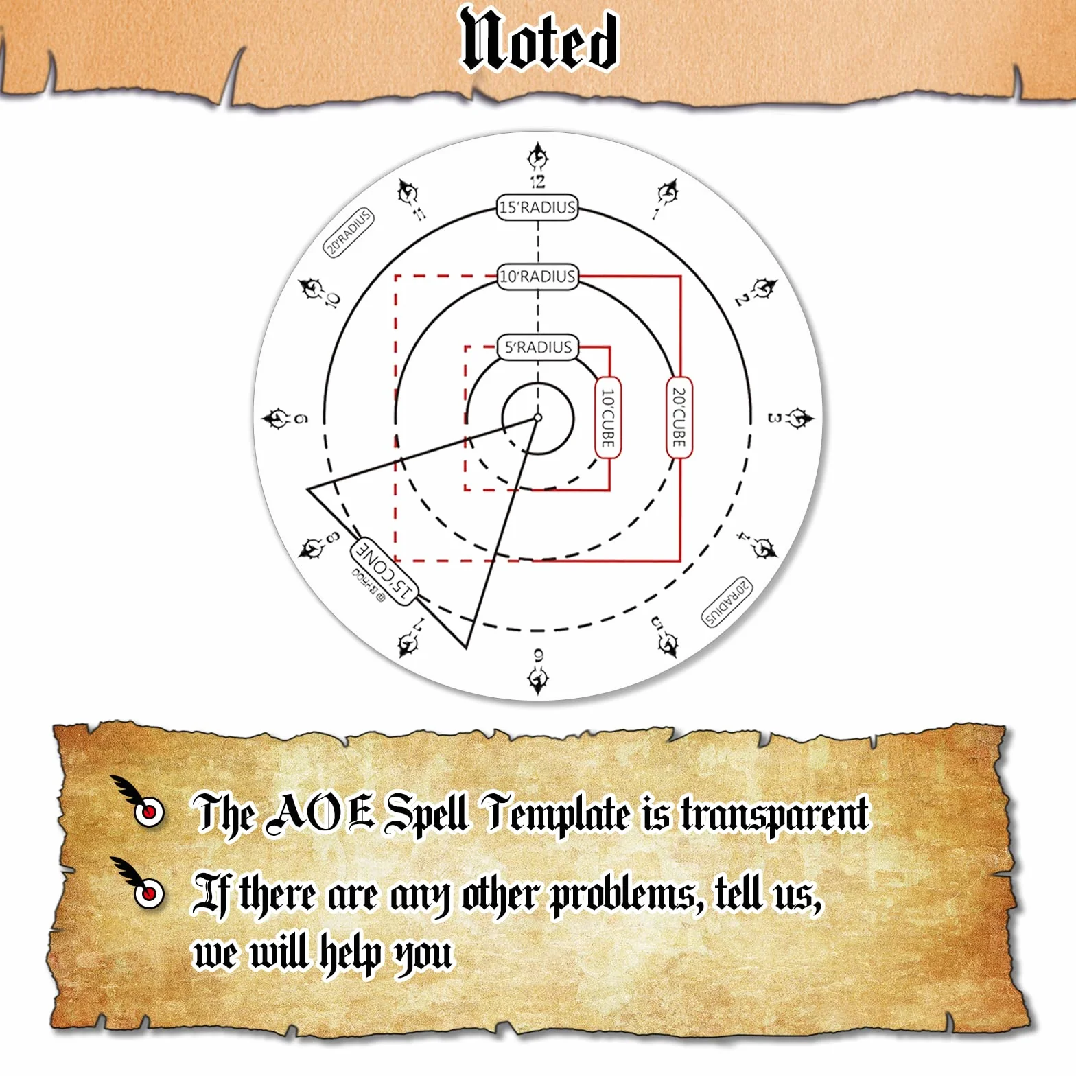 Marcatore di attacchi AOE di incantesimi, modello di effetto ad area DND - Byhoo Tappetino da tavolo da 2,5 cm Grid o Hex, accessori di gioco RPG per TTRPG 5E Dungeons and Dragons, Pathfinder