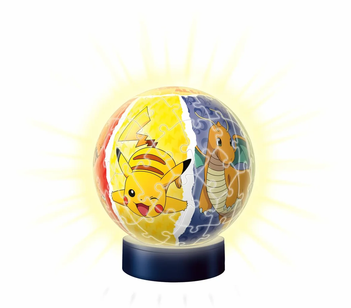 Ravensburger - Puzzle 3d Night Lamp Pokemon Led | Puzzle 3d Bambini 6 Anni O Più | Pokeball Pokemon | Modellismo Da Costruire Bambini Di 74 Pezzi | Regalo Bambino 6 Anni
