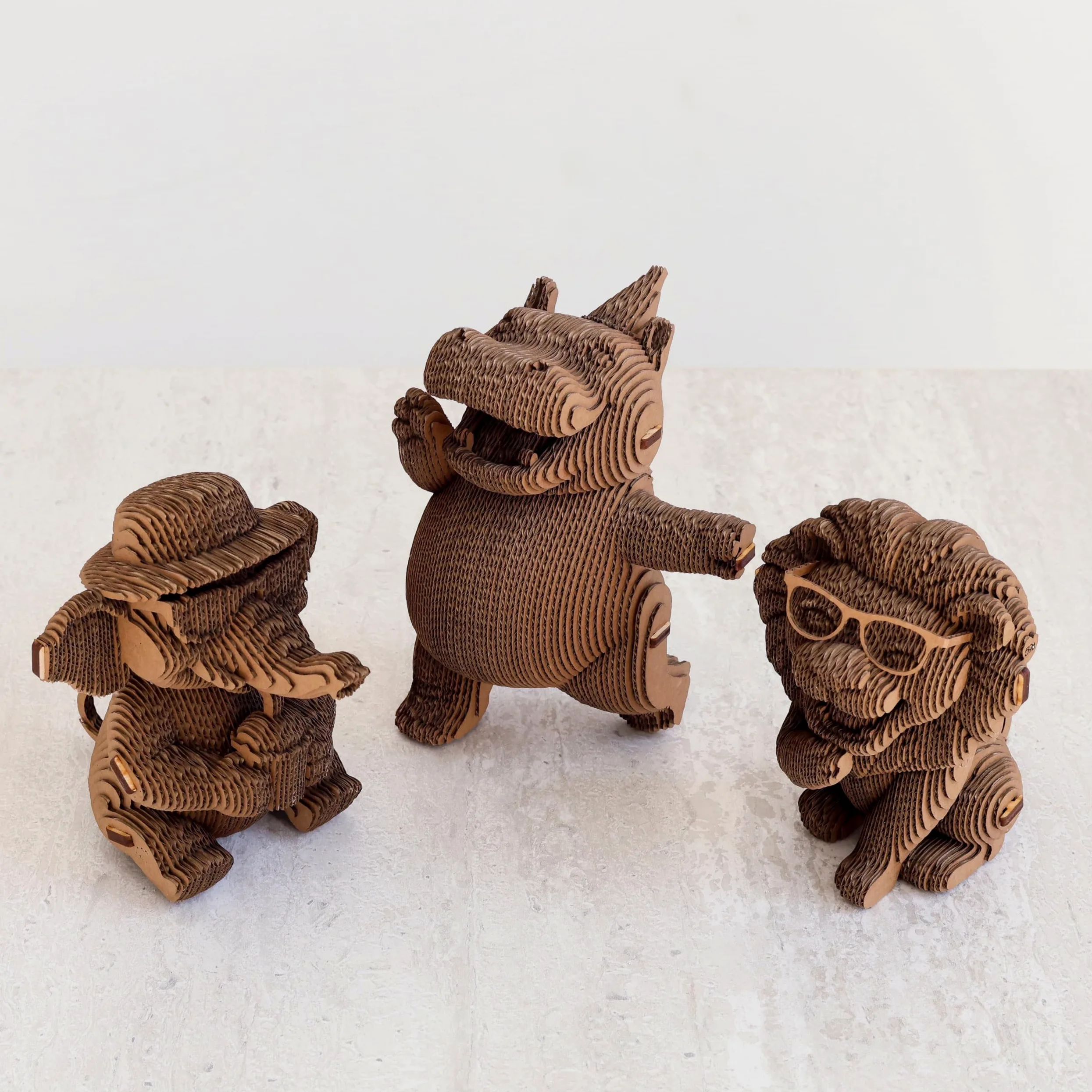 Safari Trio Set Puzzle 3D in Cartone – 3 Modelli, 267 Pezzi, con Materiali Riciclati, Sculture Fai da Te | 267 Pezzi, Kit Fai da Te in Cartone Riciclato da Montare e Dipingere – Adolescenti e Adulti, Idea Regalo Creativo