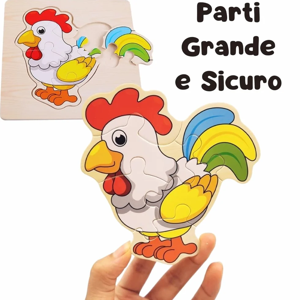 16 PCS Puzzle in Legno per Bambini di 1, 2 anni e 3, Regali per Compleanni e asilo nido, Giocattoli Educativi Montessori, Regali Originali, Puzzle in Legno con Animali (16 PUZZLE)