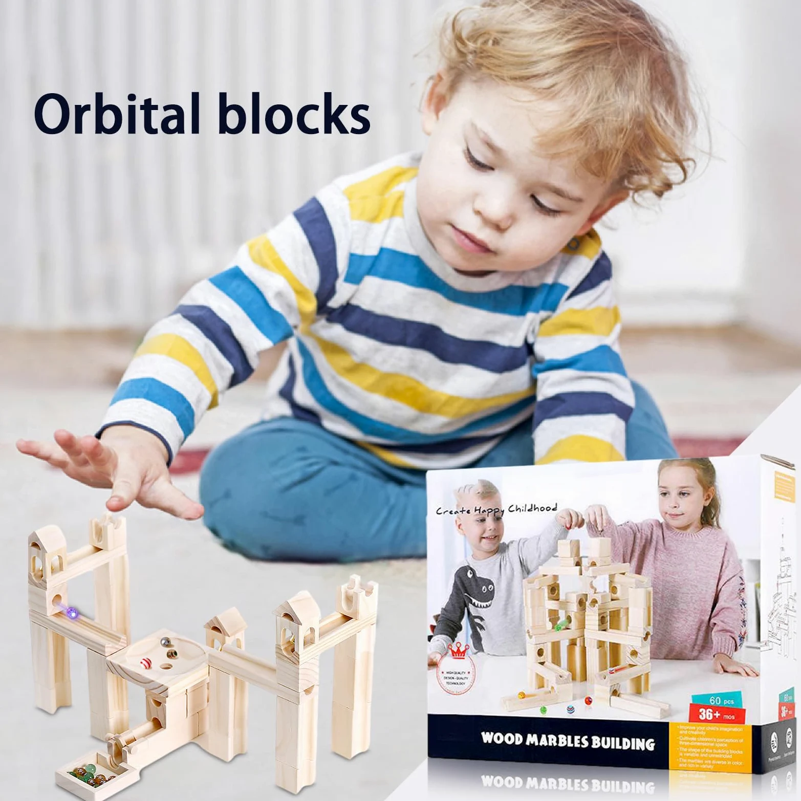 Pista Per Biglie In Legno Di Costruzioni Per STEM | da Costruzione in Legno con 60 Biglie Per Bambini Ragazzi Apprendimento STEM E Natale