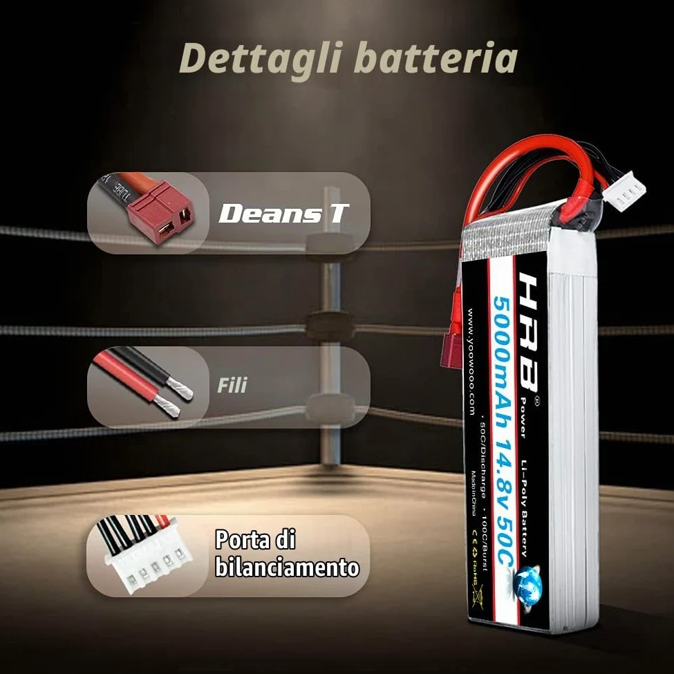 HRB 5000mAh 14.8v 50C 4S Batteria LiPo per Elicottero Aereo FPV quadcopter Drone Nero Ricambi RC Auto