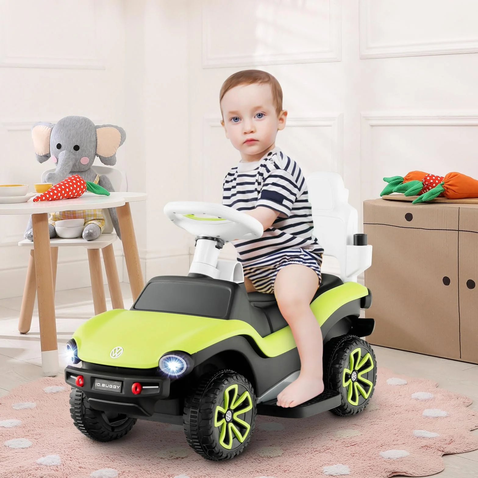COSTWAY Volkswagen 3 in 1 Macchina Cavalcabile a Spinta per Bambini con Maniglione Regolabile Parasole e Musica 1-3 Anni