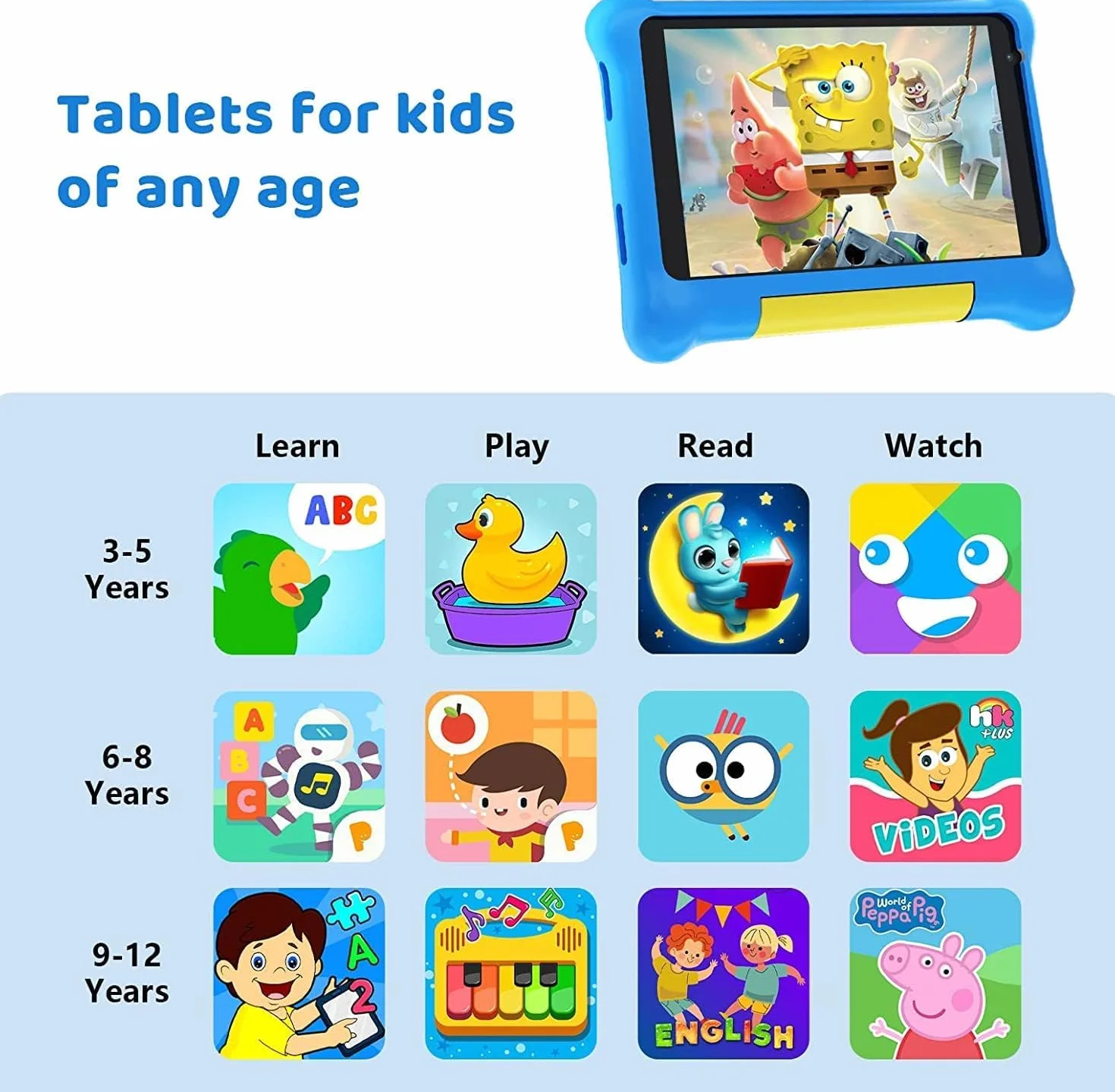 HotLight Tablet Bambini 7 Pollici Kids Tablet con Controllo Parentale, Android 13 Tablet, Quad-core Processore Doppia Fotocamera, Wifi Bluetooth, Tablet per Bambini con Custodia(Blue)