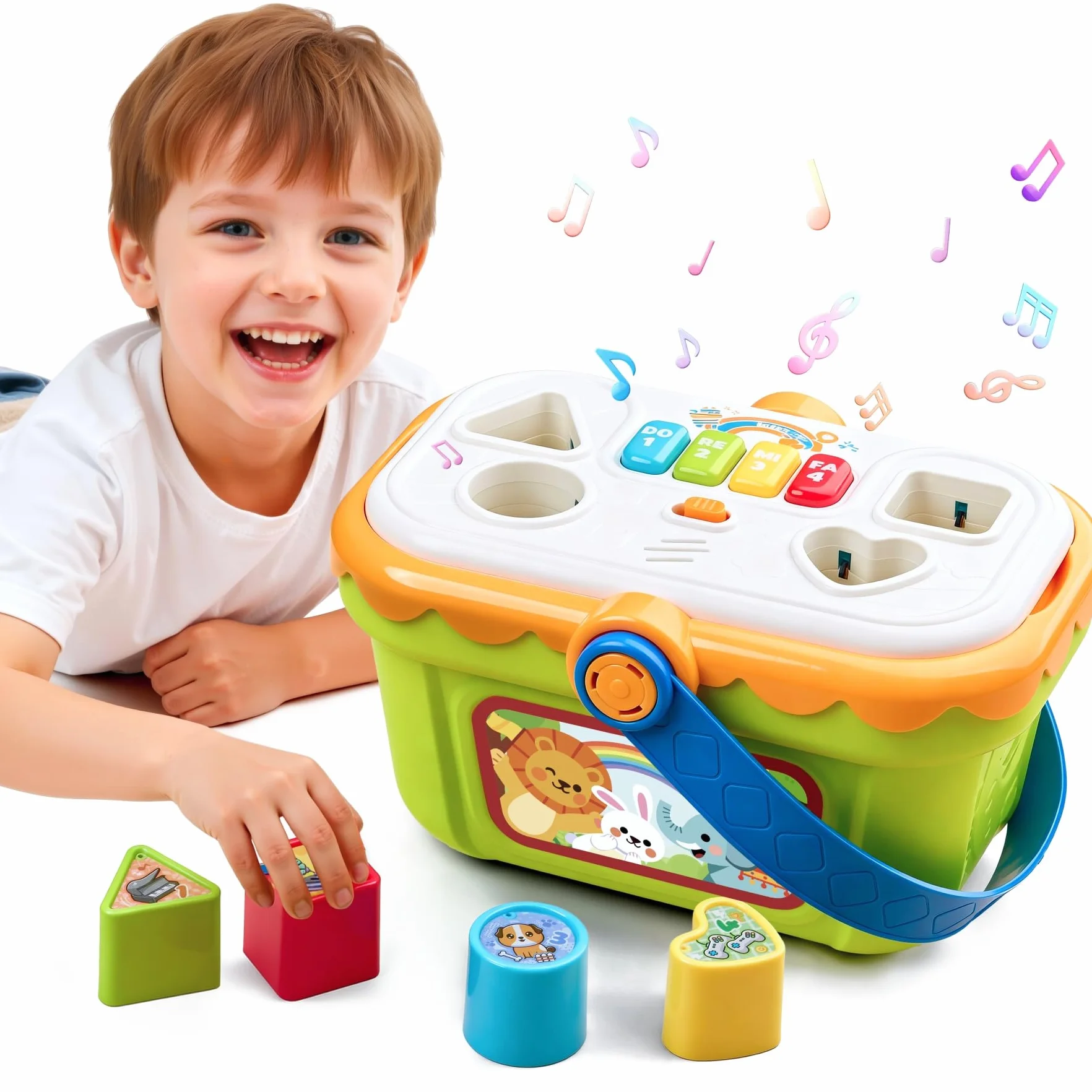 Giocattoli Sensoriali, Scatola Musicale con Forme da Incastro per Bambini 1-3 Anni, Giochi Educativi per 2 Anni con Luci e Pianoforte, Regalo per 1 2 3 Anni
