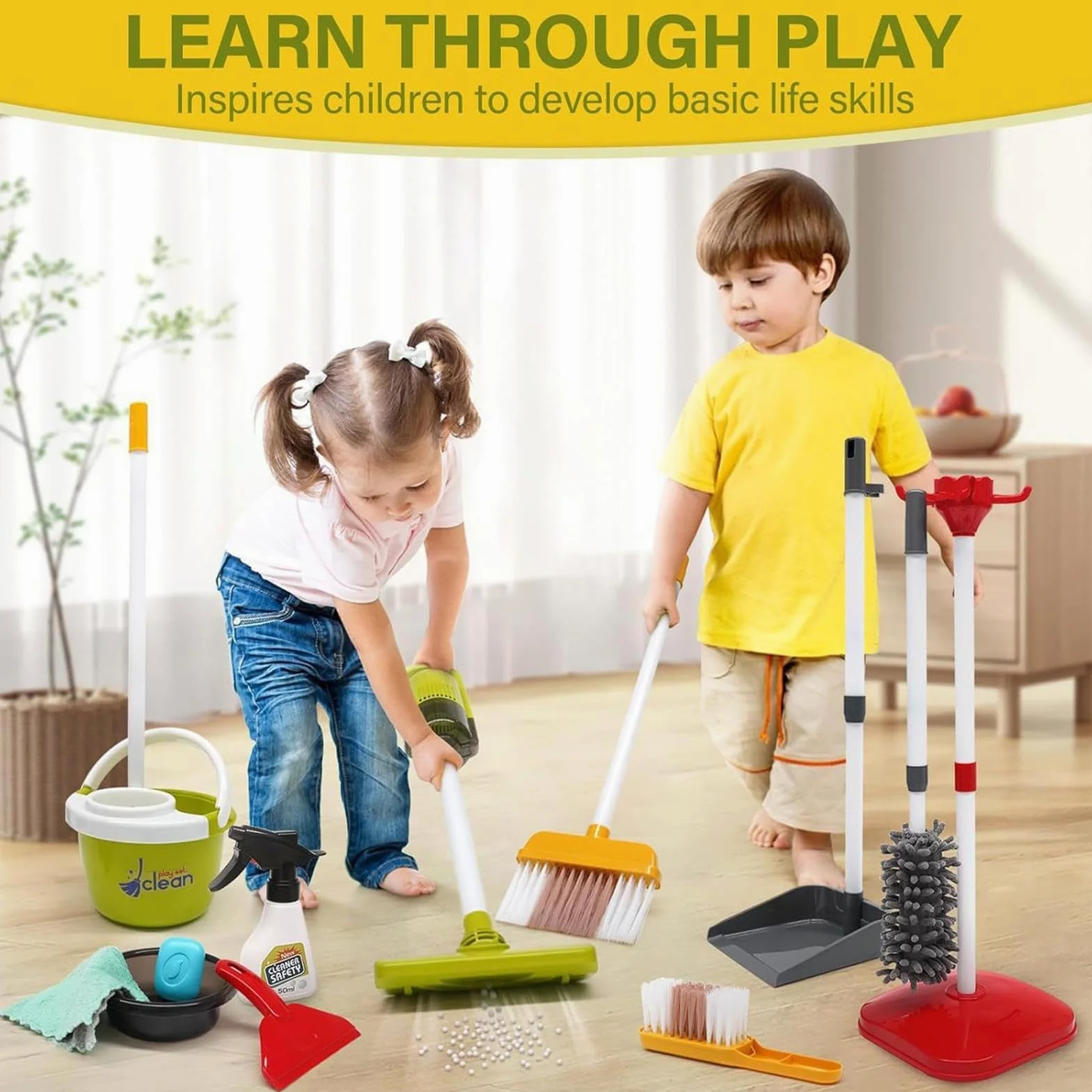 Set Giocattolo Di Pulizia Per Bambini Forniture per Educativo | Aspirapolvere Giocattolo Per Bambini in Età Prescolare per Apprendimento Precoce e in Casa per Famiglia e Pulizie per
