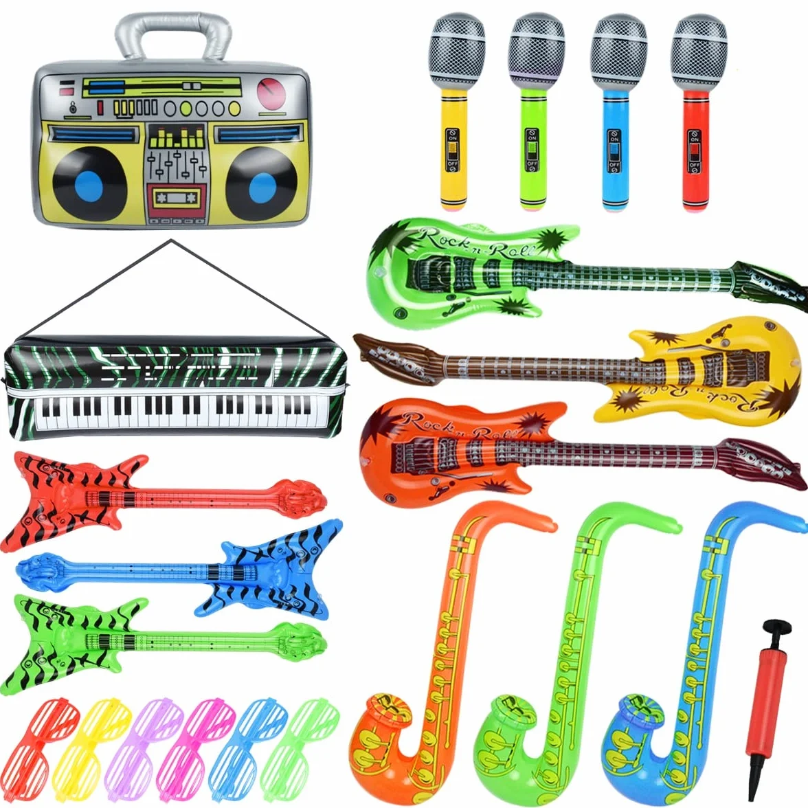 Chitarra Gonfiabile per Bambini 22 Pezzi Strumenti Musicali Gonfiabili Decorazione Feste Compleanno