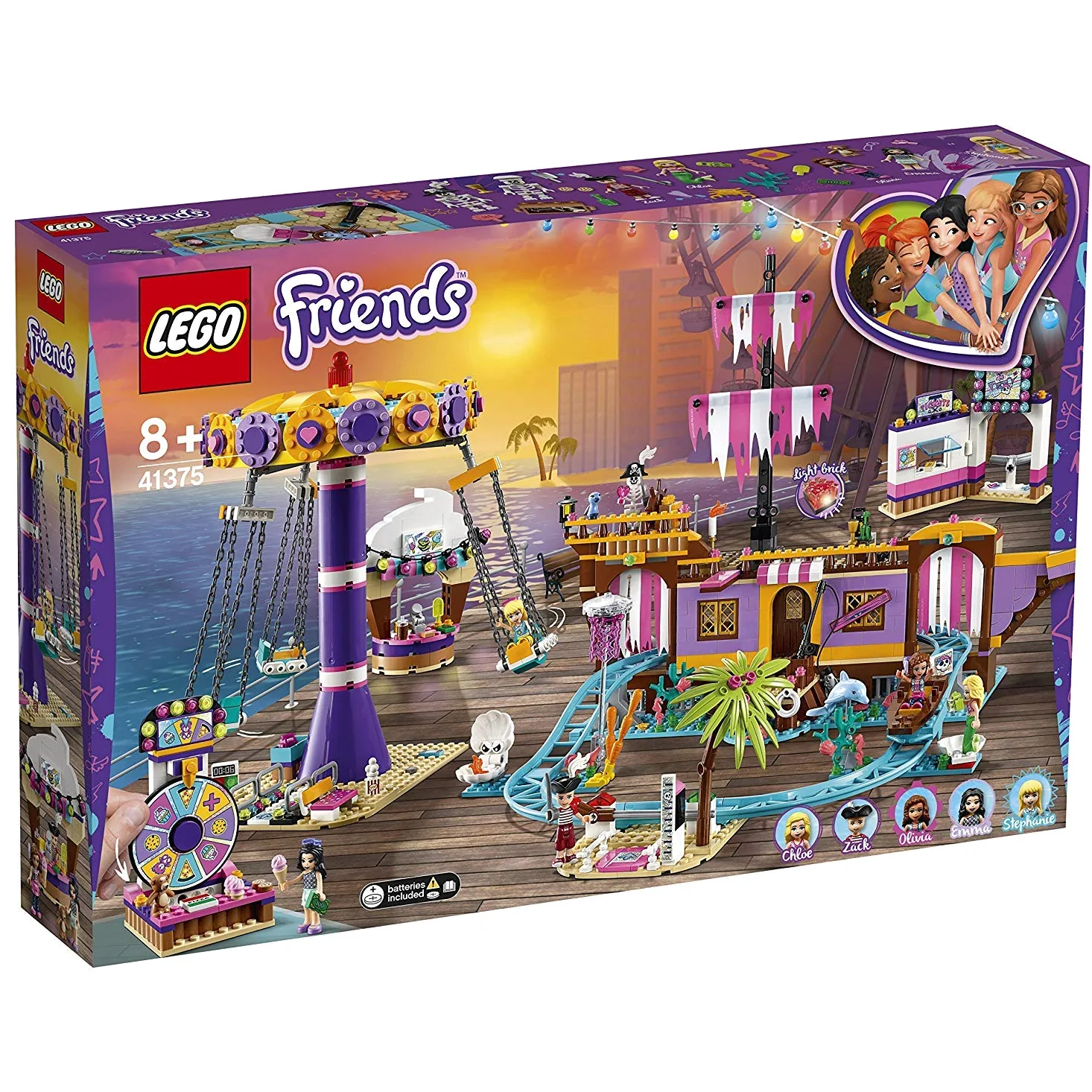 LEGO Friends Il Molo dei Divertimenti di Heartlake City, Parco dei Divertimenti con Montagne Russe su Nave Fantasma, Giostra del Luna Park e 5 Mini-doll, 41375