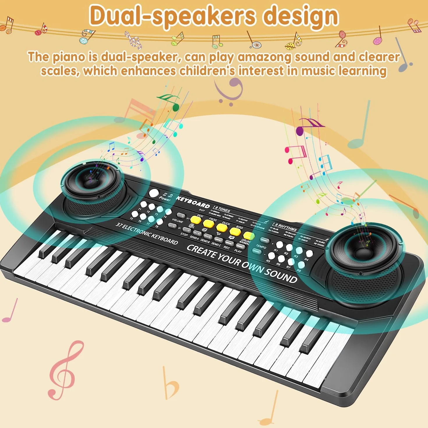 Pianola Musicale per Bambini - Tastiera Elettronica Portatile 37 Tasti Multifunzione - Mini Tastiera Giocattolo Educativo - Regalo per 3-8 Anni