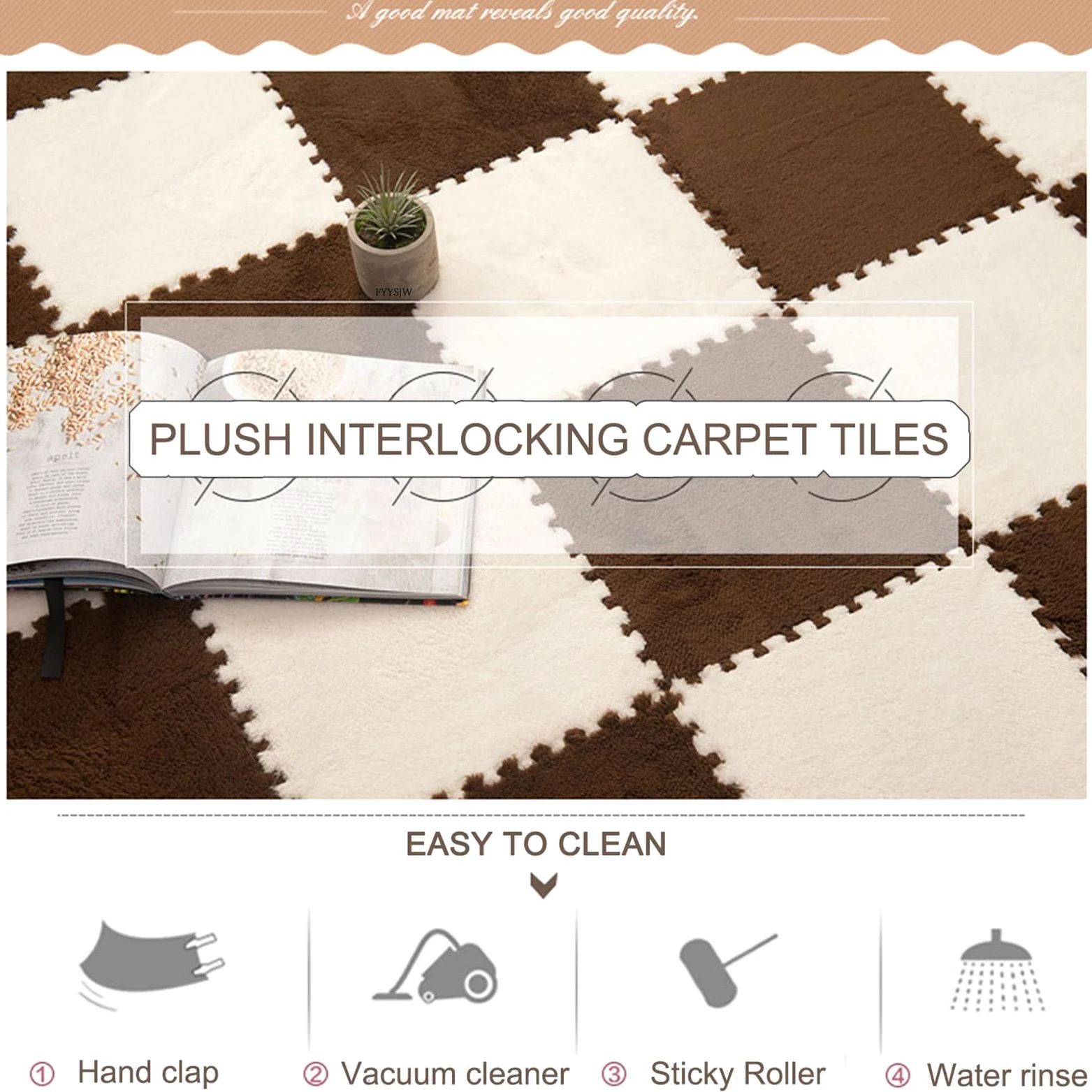 tappetini in schiuma, Confezione da 10 piastrelle puzzle for tappeti ad incastro, 30,5 x, cm, multicolore(Light Brown+white)