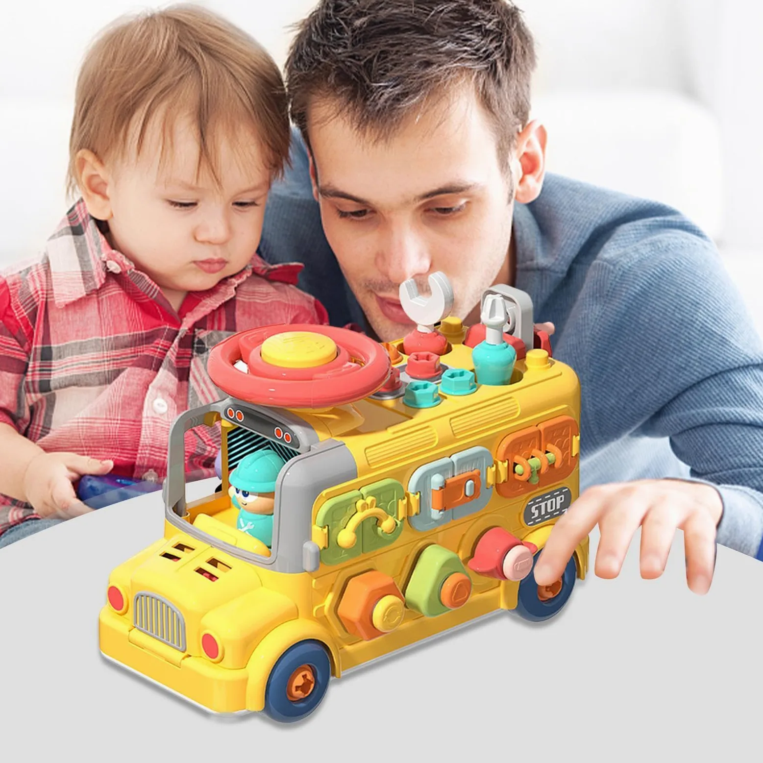 Cubo Occupato, cubo di attività per Bambini | Giocattoli | sensoriali da Viaggio a Forma di Autobus Cubo Occupato - Giocattolo per seggiolino Auto da Viaggio, cubo di attività, Giocatt