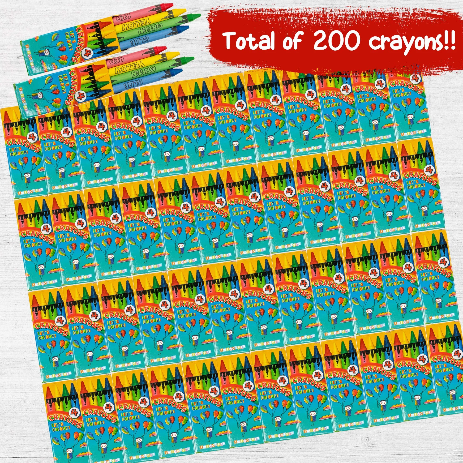 THE TWIDDLERS 50 Sets di Pastelli a Cera Colorate Bambini, 4 Crayons per Scatola, 200 Totale - Bomboniere e Pignatta, Ideale per Mini Gadget Regalini Fine Festa Compleanno
