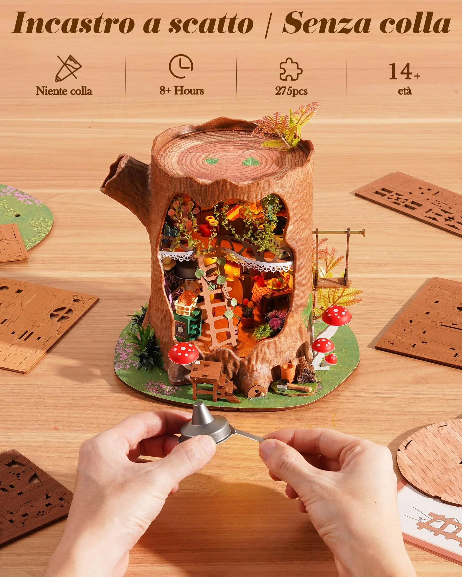 Rolife Miniature Casa sull'albero da favola, 275 pezzi Kit Casa in Miniatura DIY, Modellismo da Costruire Adulti Casa delle Bambole in Legno Puzzle 3D per Adolescenti Regalo calmante para decoración