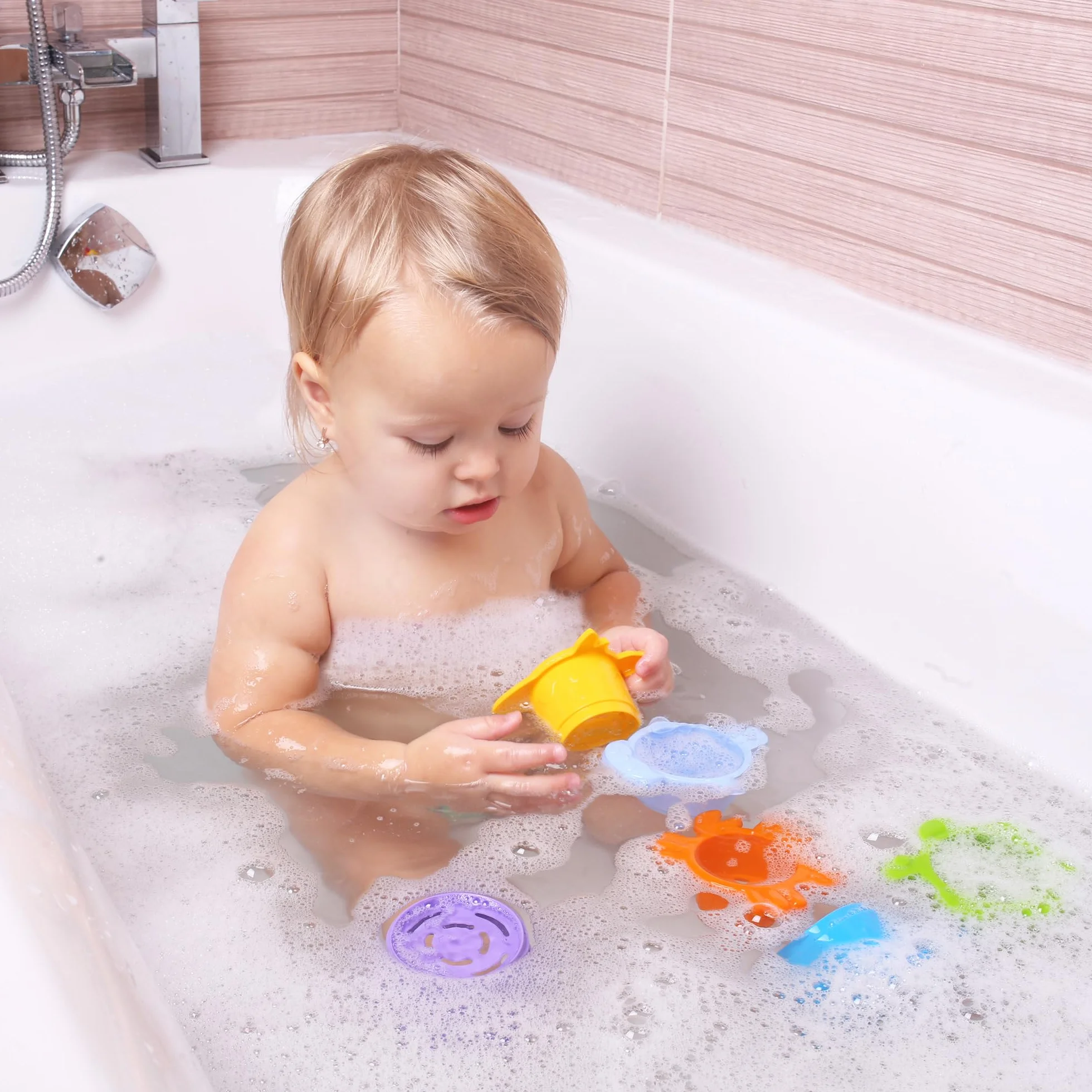 FANCY Tazze Impilabili Bambini Set Bagno 29 cm Torre Impilabile per Ragazzi e Ragazze dai 1 Anno, Giocattoli Montessori Giochi Bagnetto, per la Spiaggia e Piscina, Idea Regalo