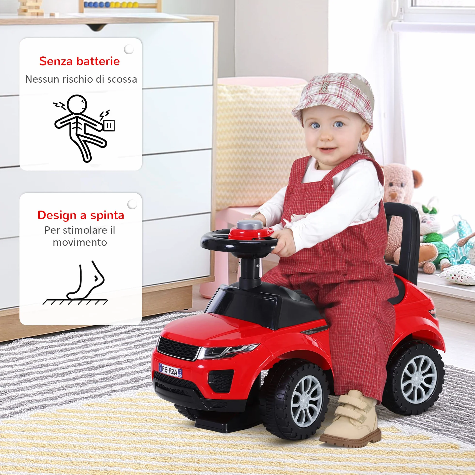 HOMCOM Macchina Cavalcabile Giocattolo per Bambini 12-36 Mesi, Rossa