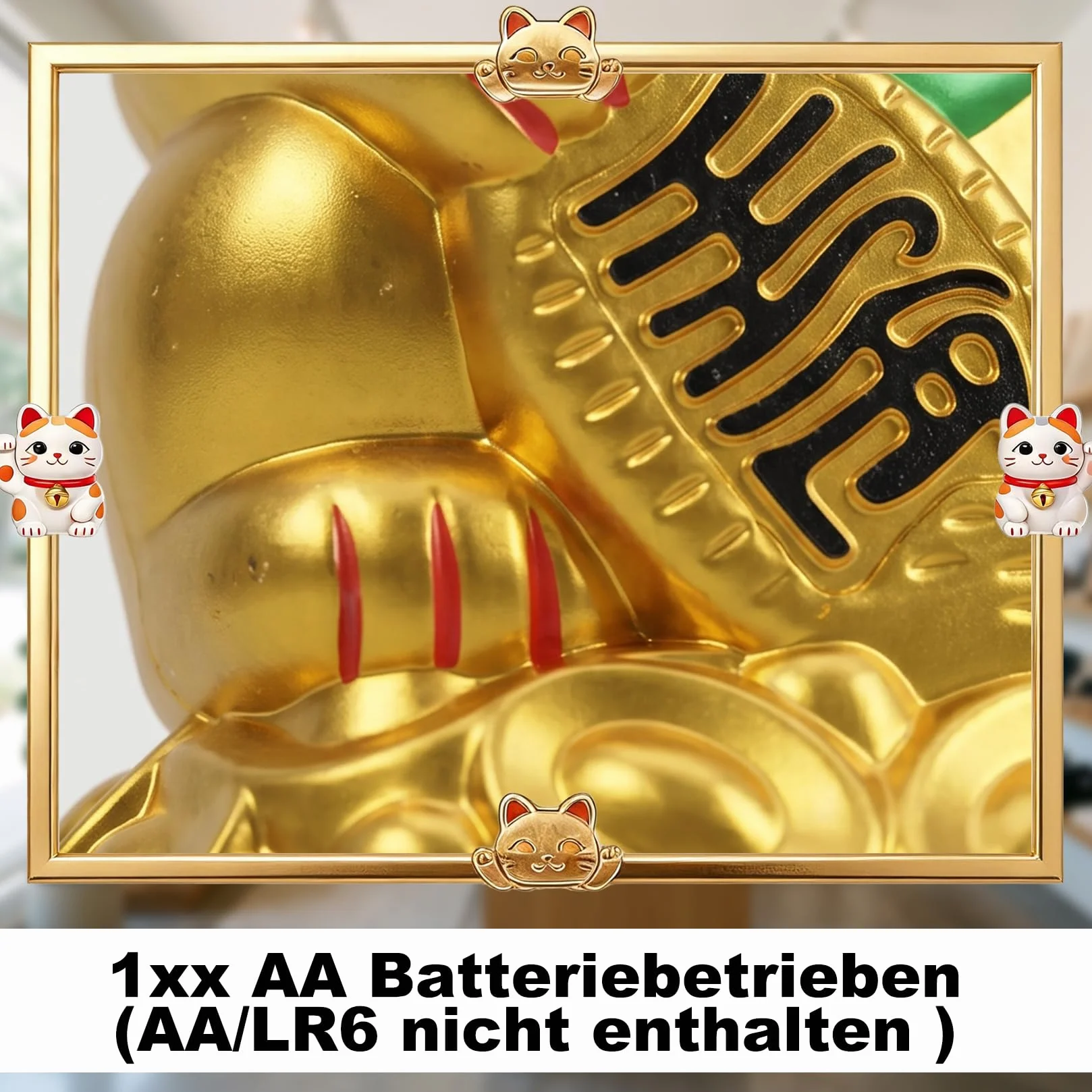 Starlet24 - Gatto portafortuna “Maneki Neko” con zampina che si muove, per feng shui, Plastica, gold, 11 cm