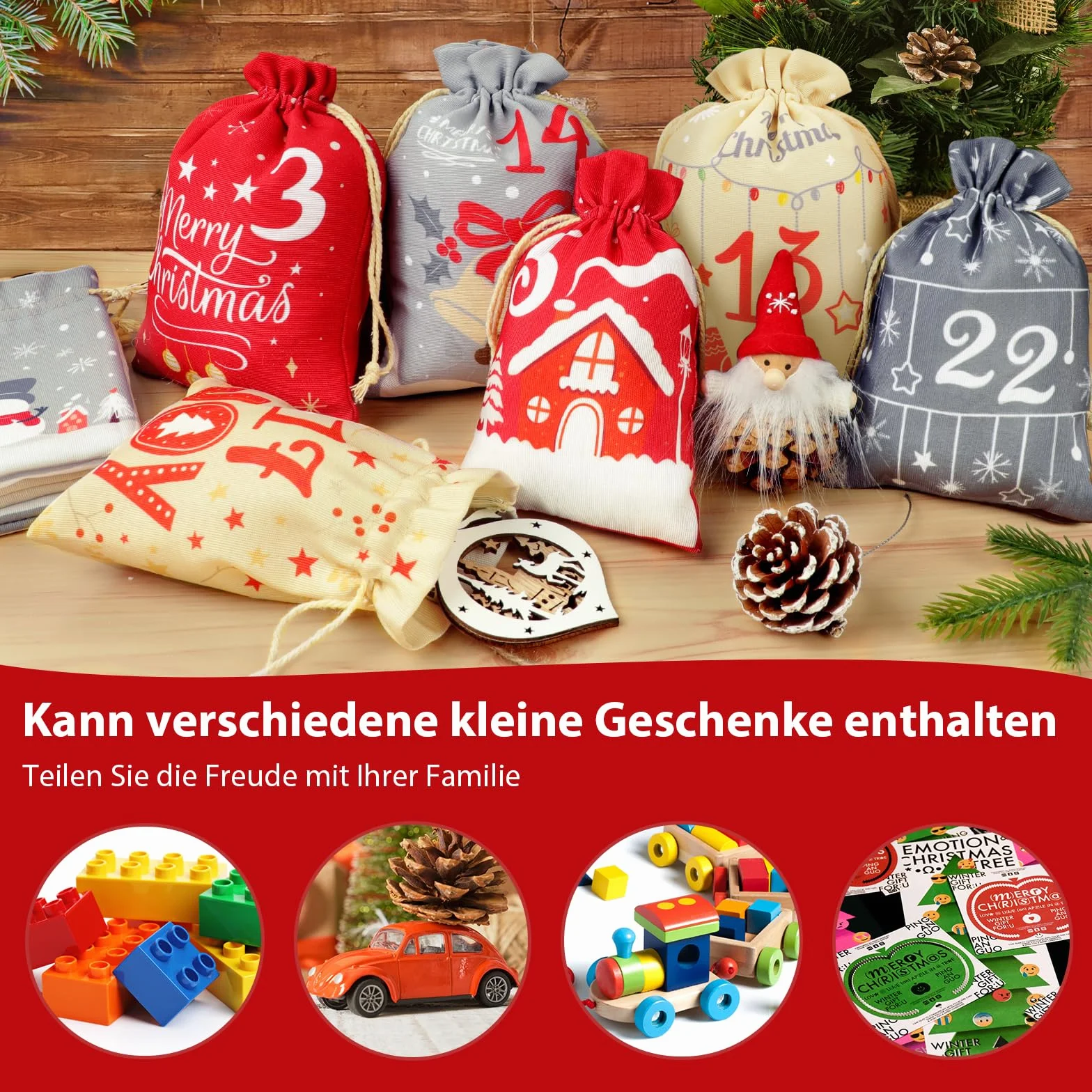 Calendario Avvento Fai da Te, Sacchetti Calendario Avvento Bambini, Kit Calendario Dell Avvento Fai da Te, Grande Calendario Avvento 2026 Fai da Te da Riempire Stoffa, Sacchetti Avvento Natale