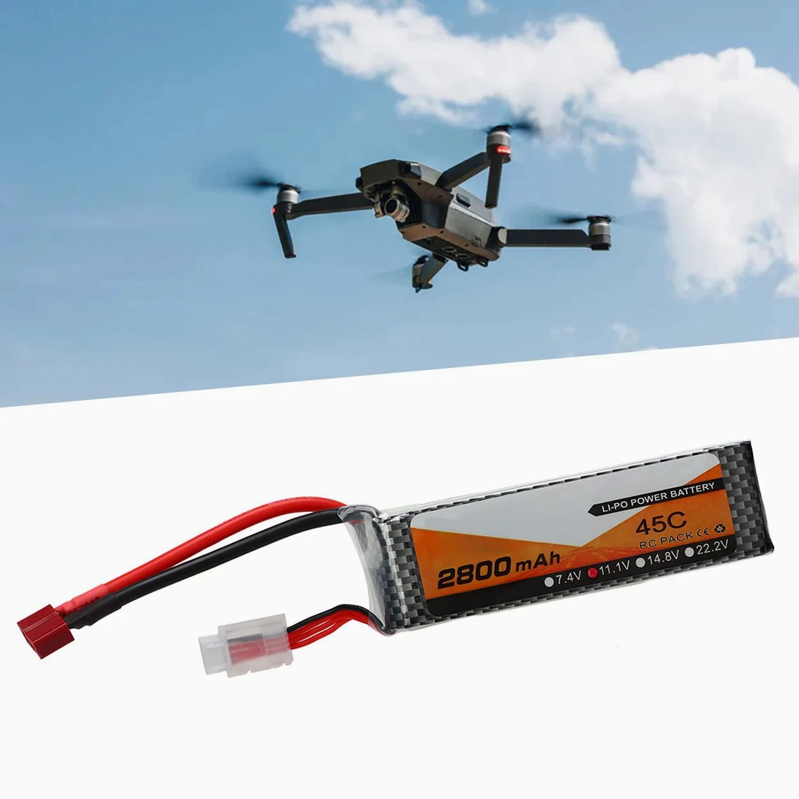 Batteria Lipo, 3S 11.1V 2800mAh 45C Batteria RC T Plug Custodia Rigida Batteria per RC Auto Aereo Drone Elicottero Barca