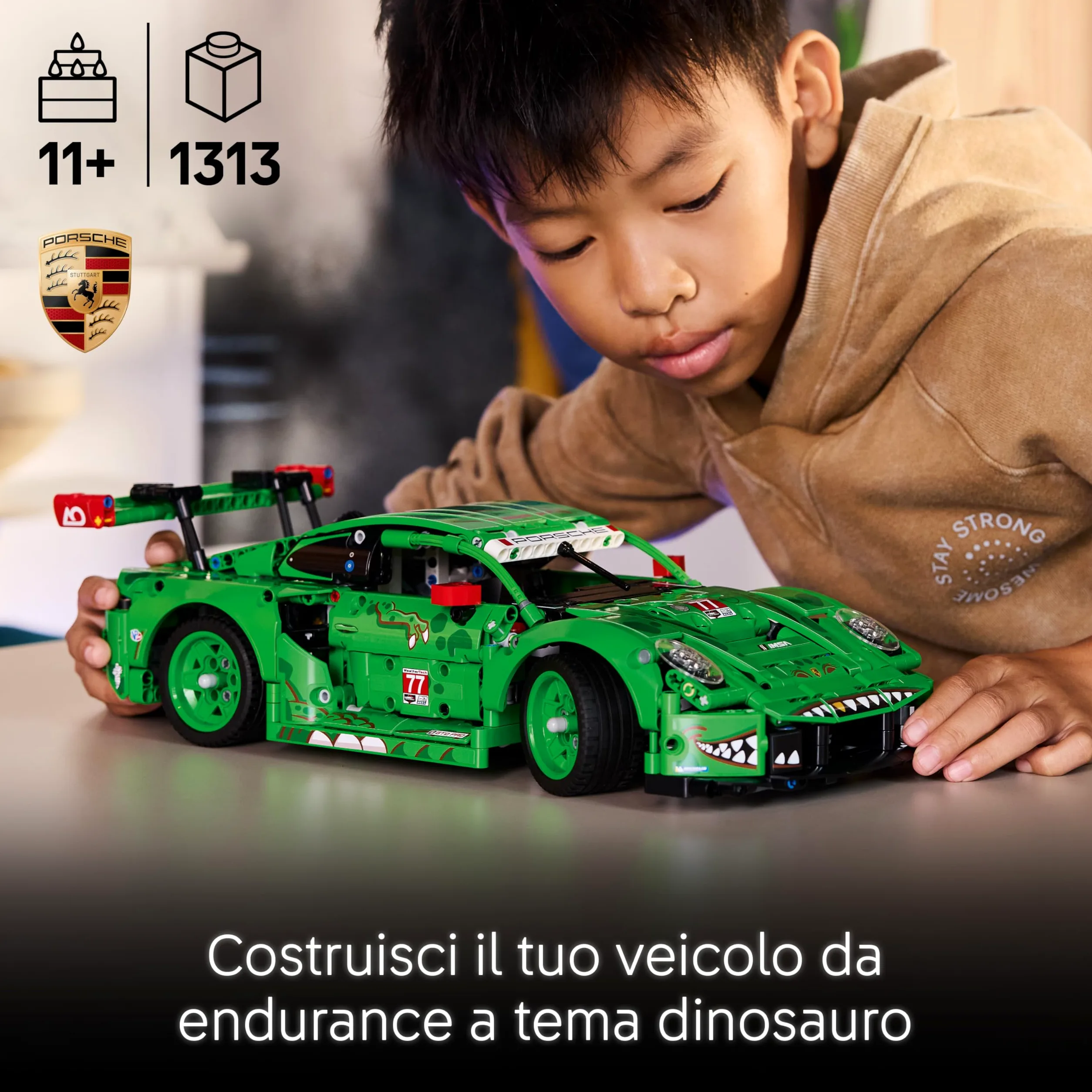 LEGO Technic Auto Porsche 911 GT3 R REXY AO Racing - Macchina Giocattolo - Kit di Modellismo con Motore a 6 Cilindri, Trazione Posteriore e Design da Dinosauro - Regalo per Bambini da 11 Anni - 42224