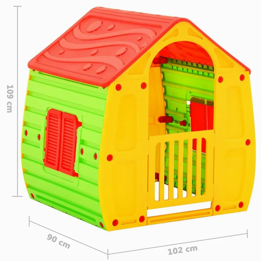 Casetta giocattolo per bambini in 100% polipropilene, 102 x 90 x 109 cm, resistente ai raggi UV, per interni ed esterni, con porta, finestra, tetto, veranda, per giochi di ruolo, giardino