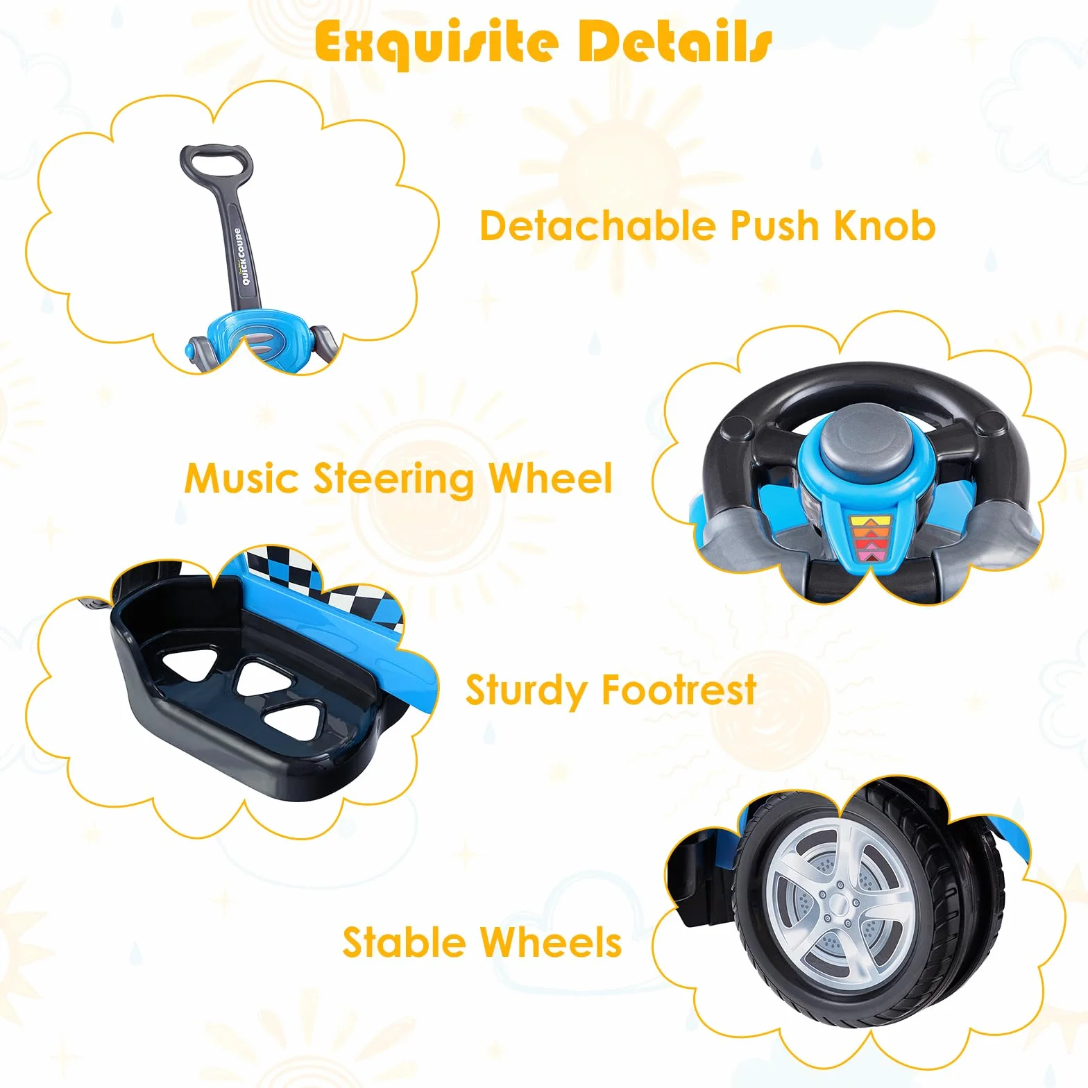 RELAX4LIFE 3 in 1 Macchina Cavalcabile per Bambini, Macchina a Spinta, Guardrail Staccabili, Vano Portaoggetti, Maniglia Clacson, Blu 2-6 Anni