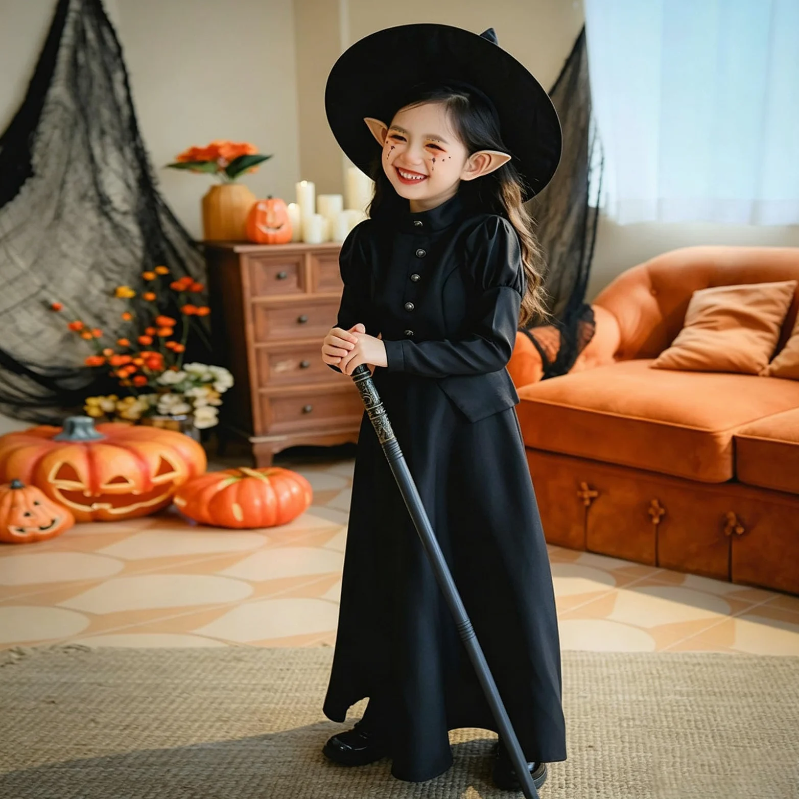 Generico Costume Da Strega Di Halloween,Incantevole Mantello Da Bambina Per Halloween Perfetto Per Giocare E Per Spettacoli Teatrali Abito Da Festa Per Bambini Ideale Per Travestimenti E Feste