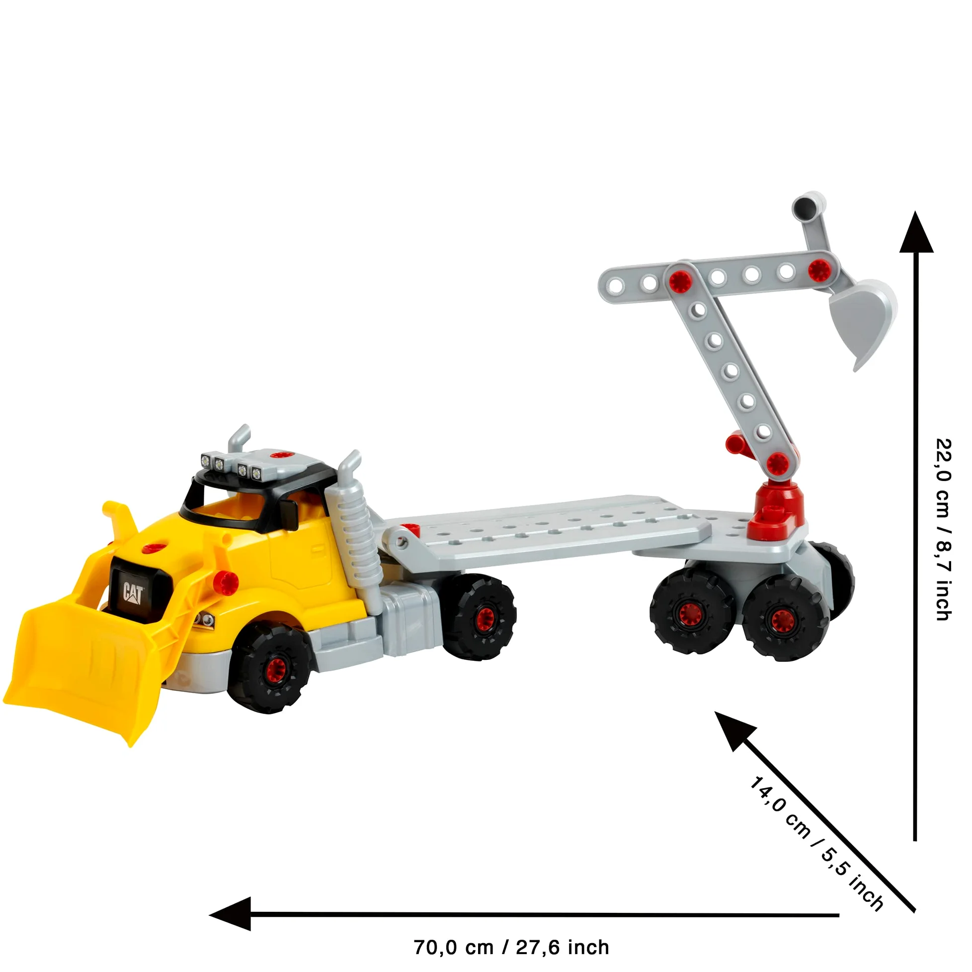 Theo Klein 3252 Caterpillar - Camion svita-avvita 4 in 1 I Gioco di costruzioni con scatola degli attrezzi I Con escavatore e autoribaltabile I Giocattolo per bambini dai 3 anni