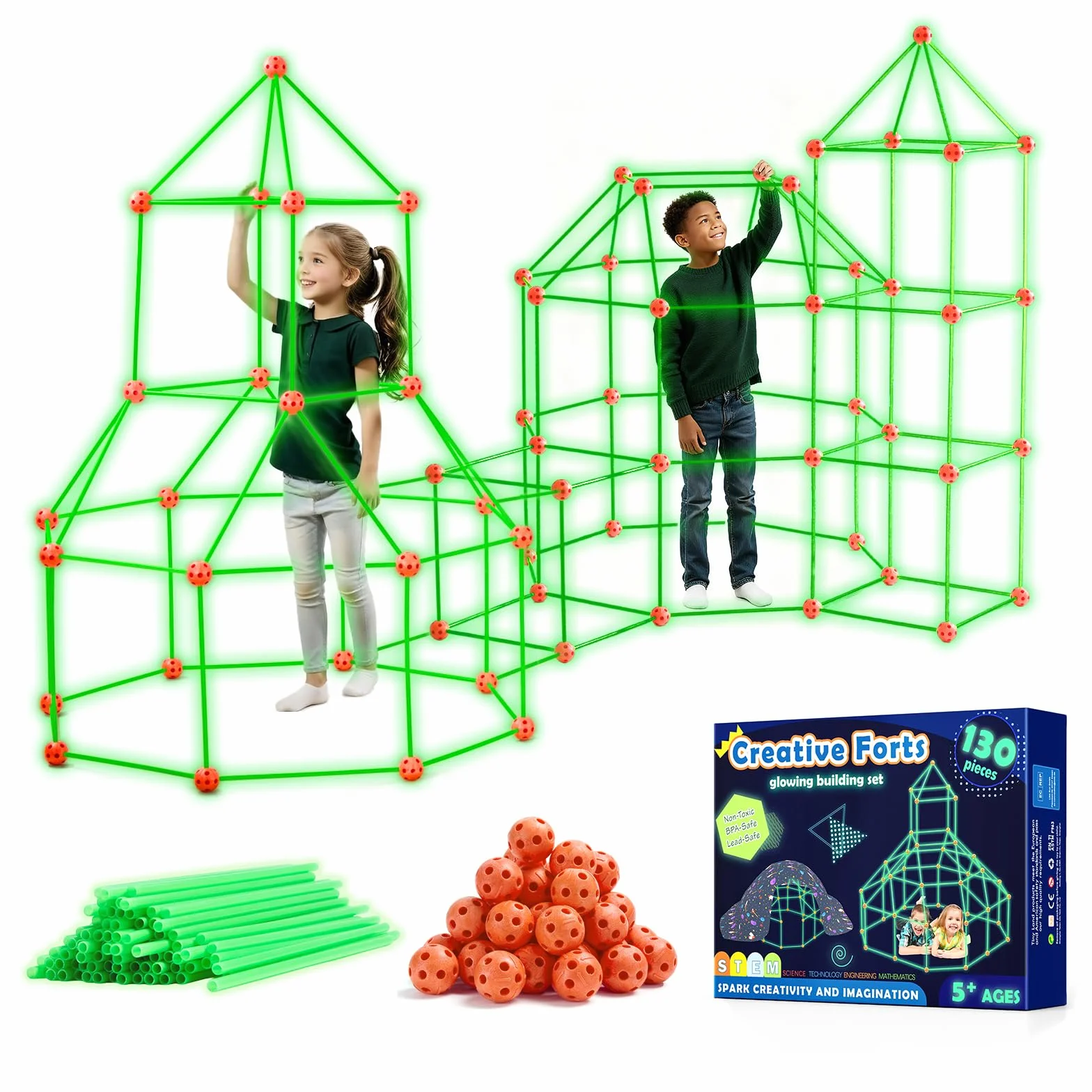 Tiny Land Kit di costruzione del forte per bambini - 130 pezzi Giocattolo creativo per ragazzi di 5+ anni - STEM DIY Castelli Tunnel Tenda