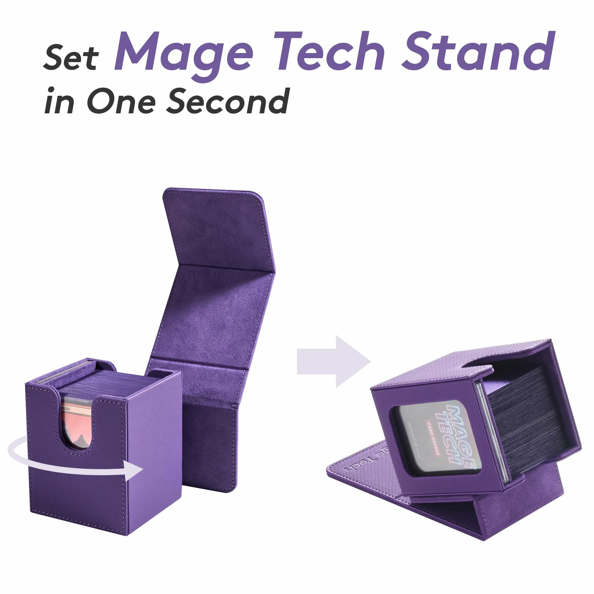 Mage Tech Commander Deck Box Lite - Display per Carte con Mini Porta a Scatto e Copertura Rimovibile, Adatto a Oltre 100 Carte a Manica Singola, Ideale per MTG, PTCG, OPCG, SWU e Altro (Viola)