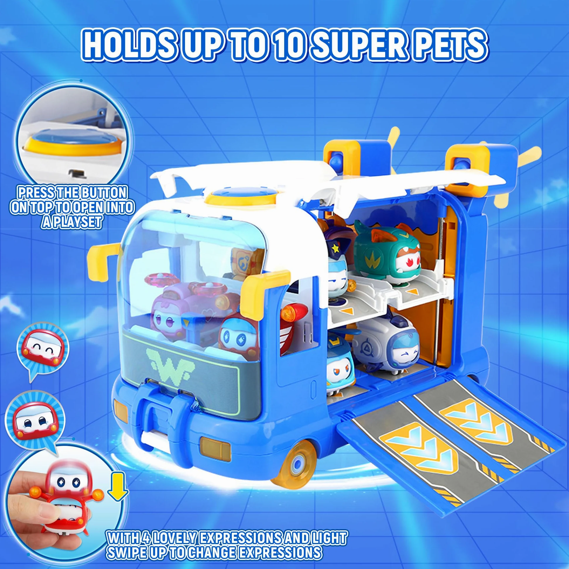 Super Wings 2-in-1 Super Pets Mini Base con Super Pet Jett & Dizzy, Aereo Giocattolo per Bambini 3 4 5 6 7 8 Anni Ragazzo Ragazza