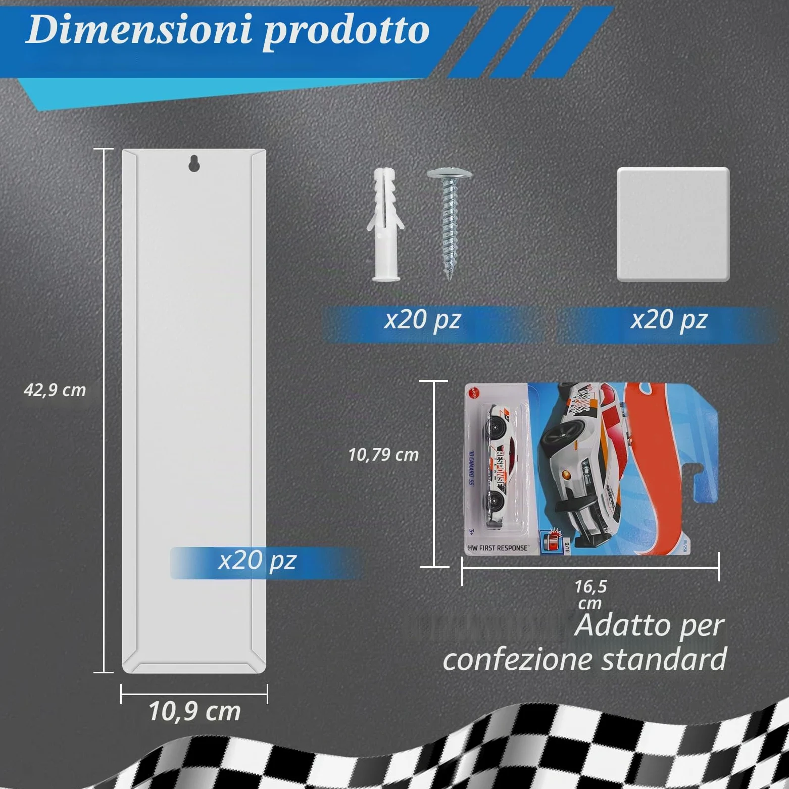 20 vetrina per auto, montaggio a parete, compatibile con Match-Box Hot-Wheels per imballaggio, modellino auto, vetrina per display