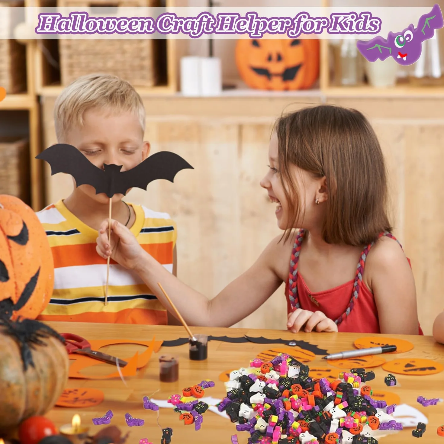Mini gomme da cancellare di Halloween per bambini, a forma di zucca, dolcetto o scherzetto per feste di Halloween, mini premi decorativi per la scuola, 100 pezzi