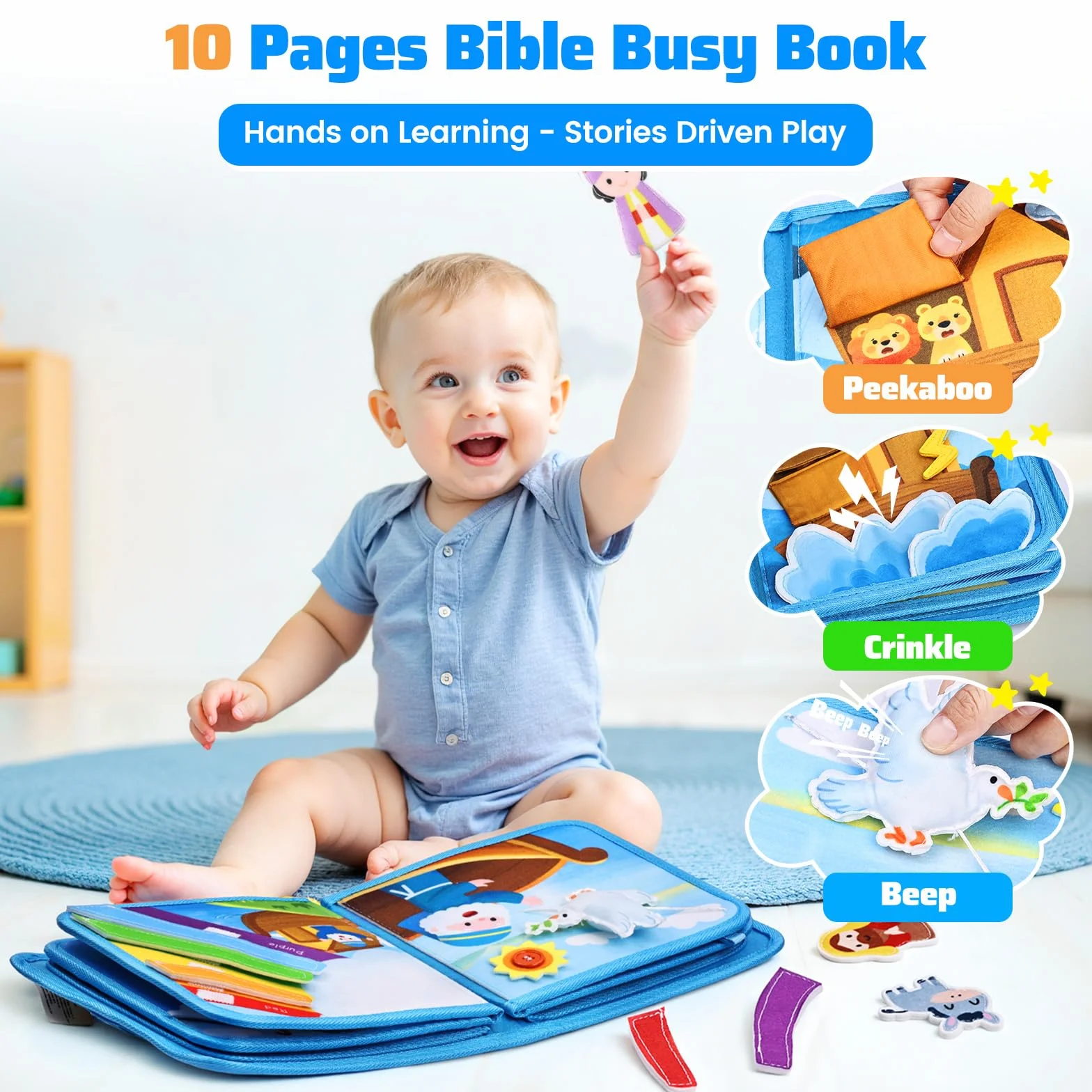 Esjay Busy Board Bible Quiet Activity Book per bambini piccoli Montessori Giocattoli a partire da 1 2 3 anni bambino gioco battesimo compleanno regalo ragazzi ragazze giocattolo educativo giocattolo