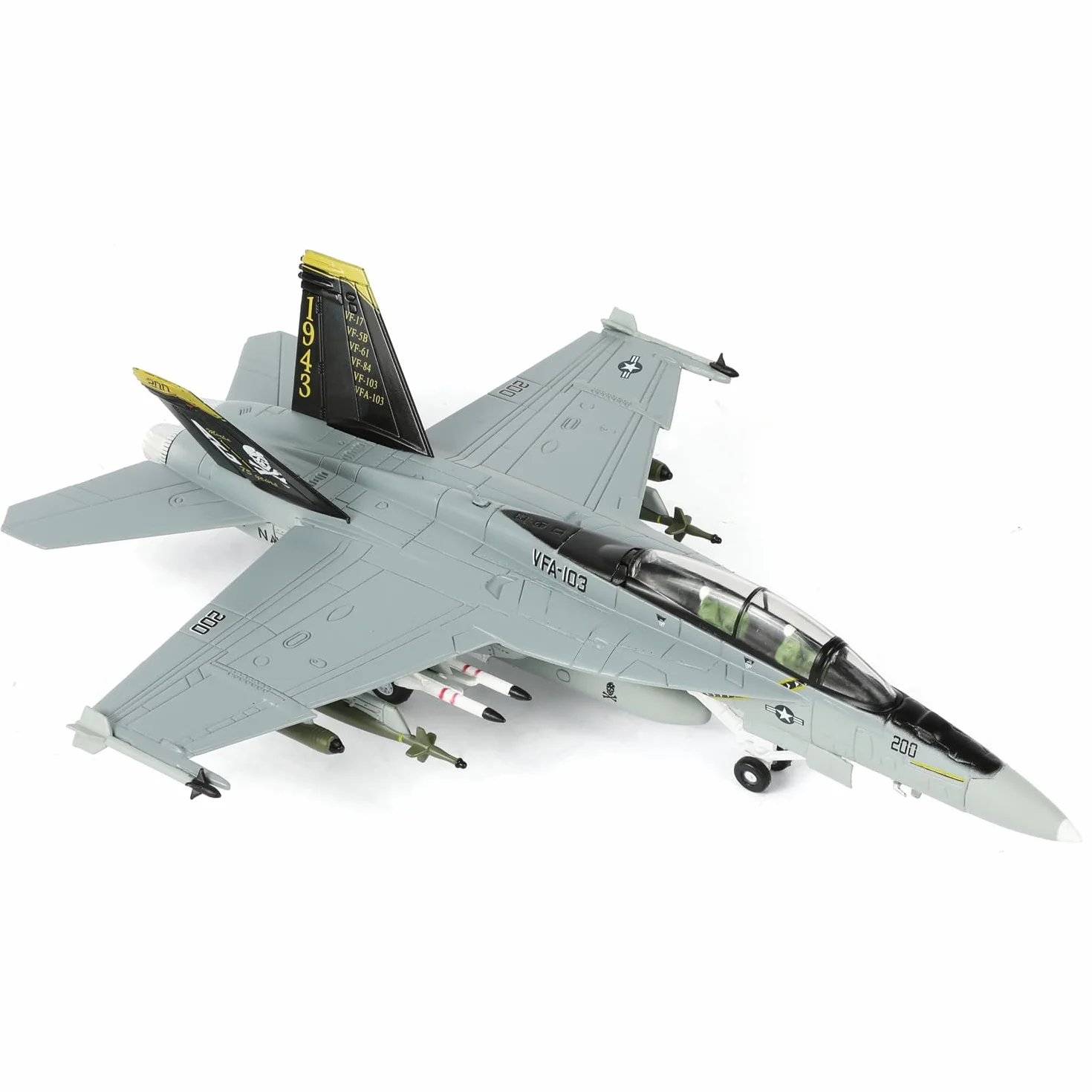 1/100 Scala F/A-18 Super Hornet Fighter Jet Modello US Navy Attack Aircraft VFA 103 Jolly Rogers Miniature Metal Diecast Airplane Model Kit con Stand per Adulti Collezione o Regalo