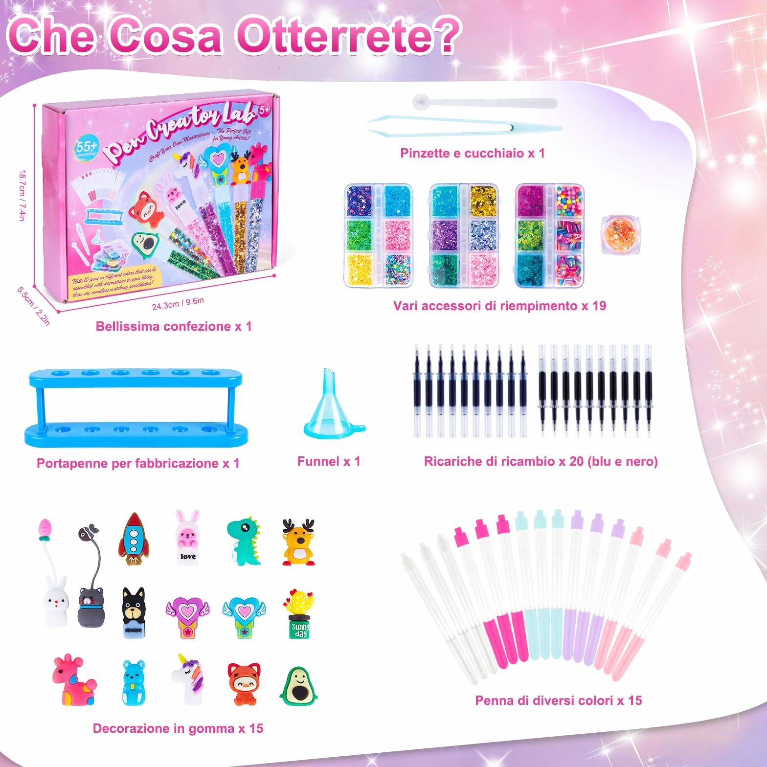 Kit Creativo per Creare Penne Carine, Lavoretti per Bambini, Set di Penne di Cancelleria, Giochi Bambina 5-12 Anni
