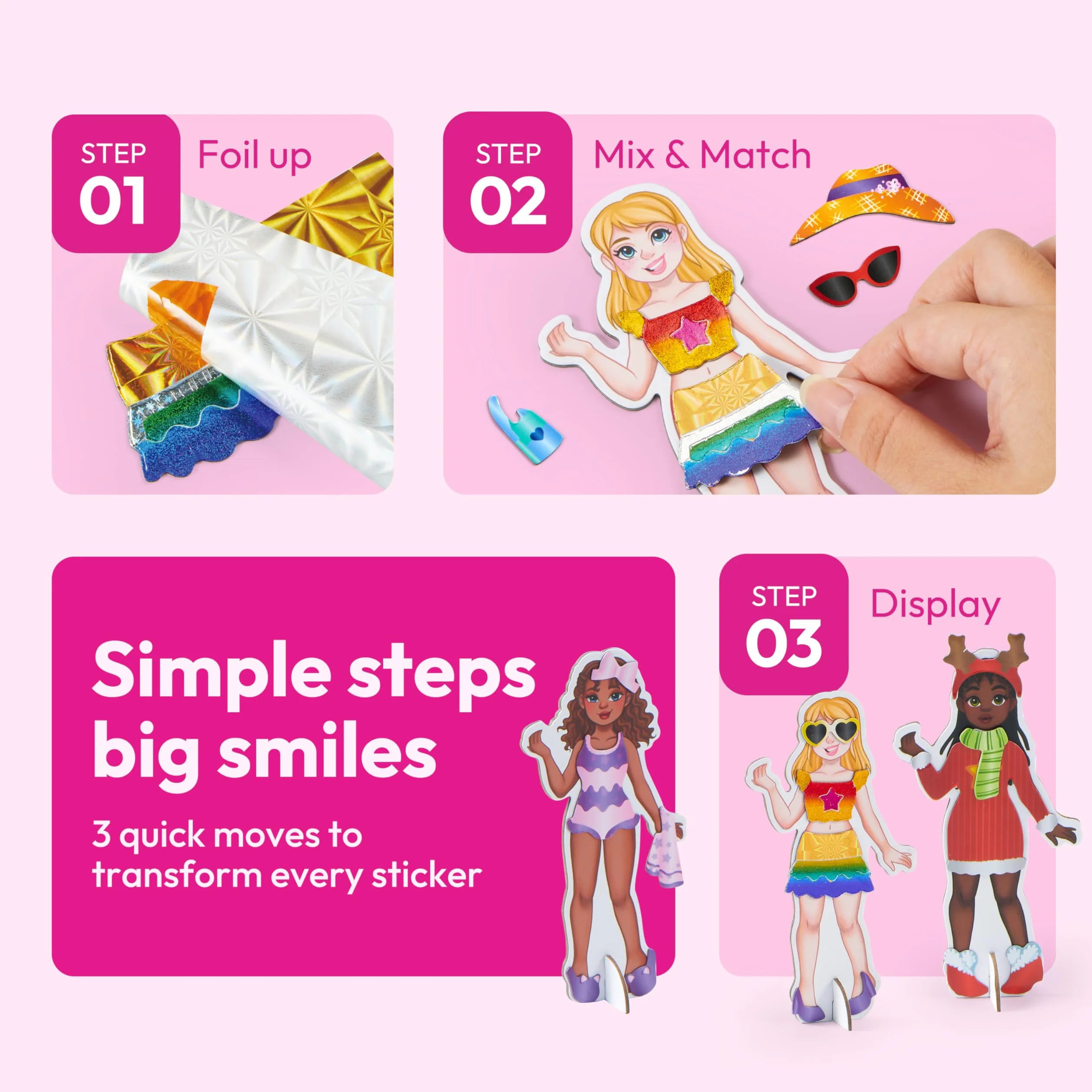 Klever Kits Bambole magnetiche per ragazze dai 4 anni in su, set di styling deluxe con 5 bambole principesse, 60+ abiti magnetici e accessori in alluminio, libro di attività da viaggio regalo per