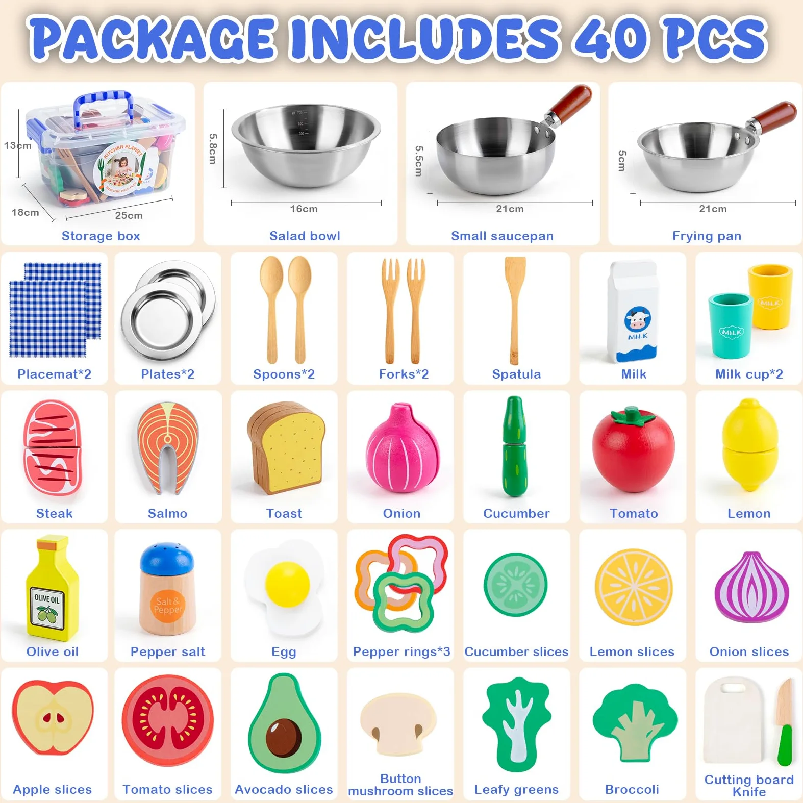 SEMKOTREE Cucina Giocattolo per Bambini, Accessori Cucina Bambini Legno Set Utensili Cucina, Insalatiera Pentole Acciaio Inox, Giochi Bambina Gioco Montessori, Regalo Bimba Bimbo 3 4 5 6 Anni