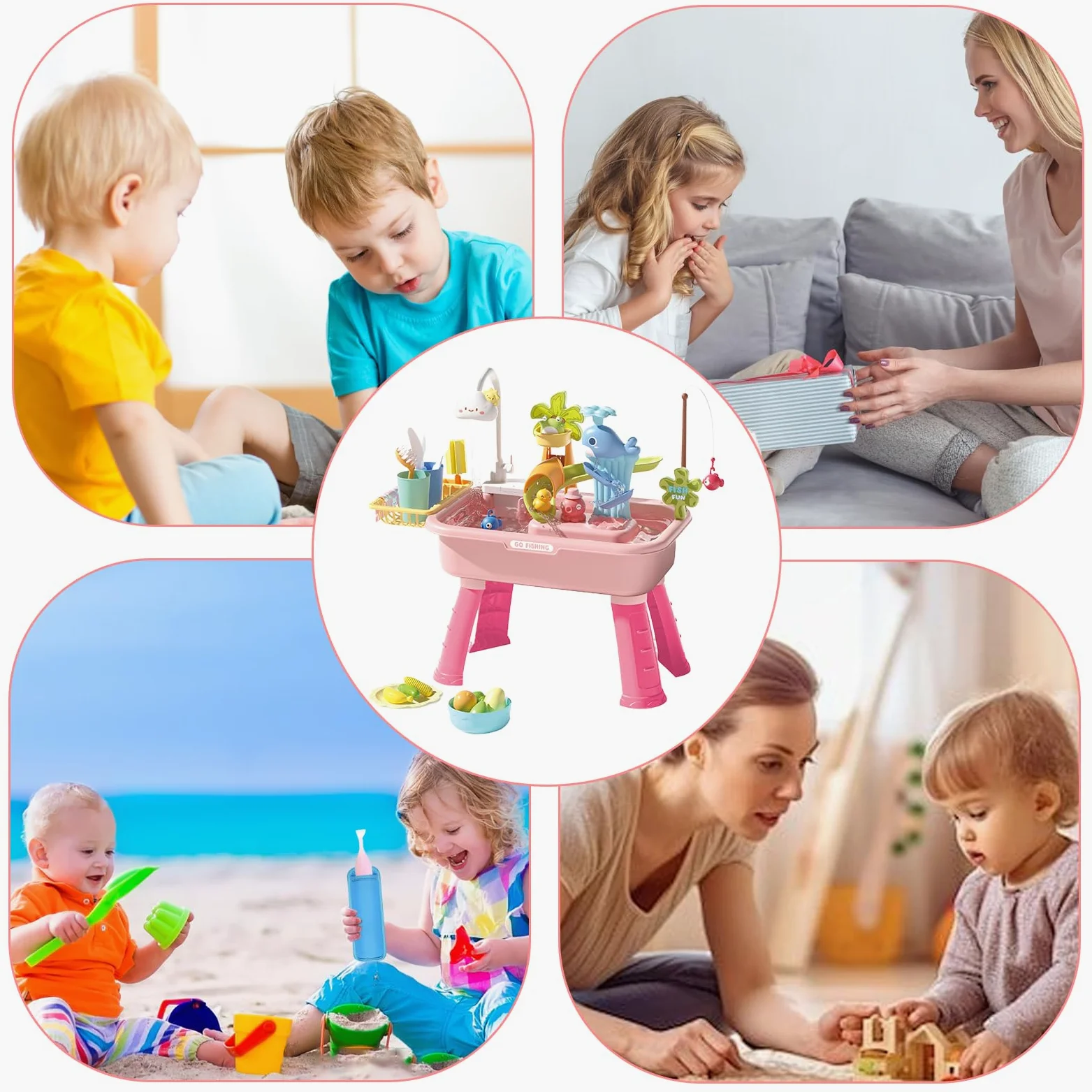 Tavolo Acquatico Esterno Tavolo Sensoriale Acquatico | Educativo Rubinetto Elettrico 4 in 1 per Bambini Casa Scuola Spiaggia Giardino Viaggio Picnic Compleanno
