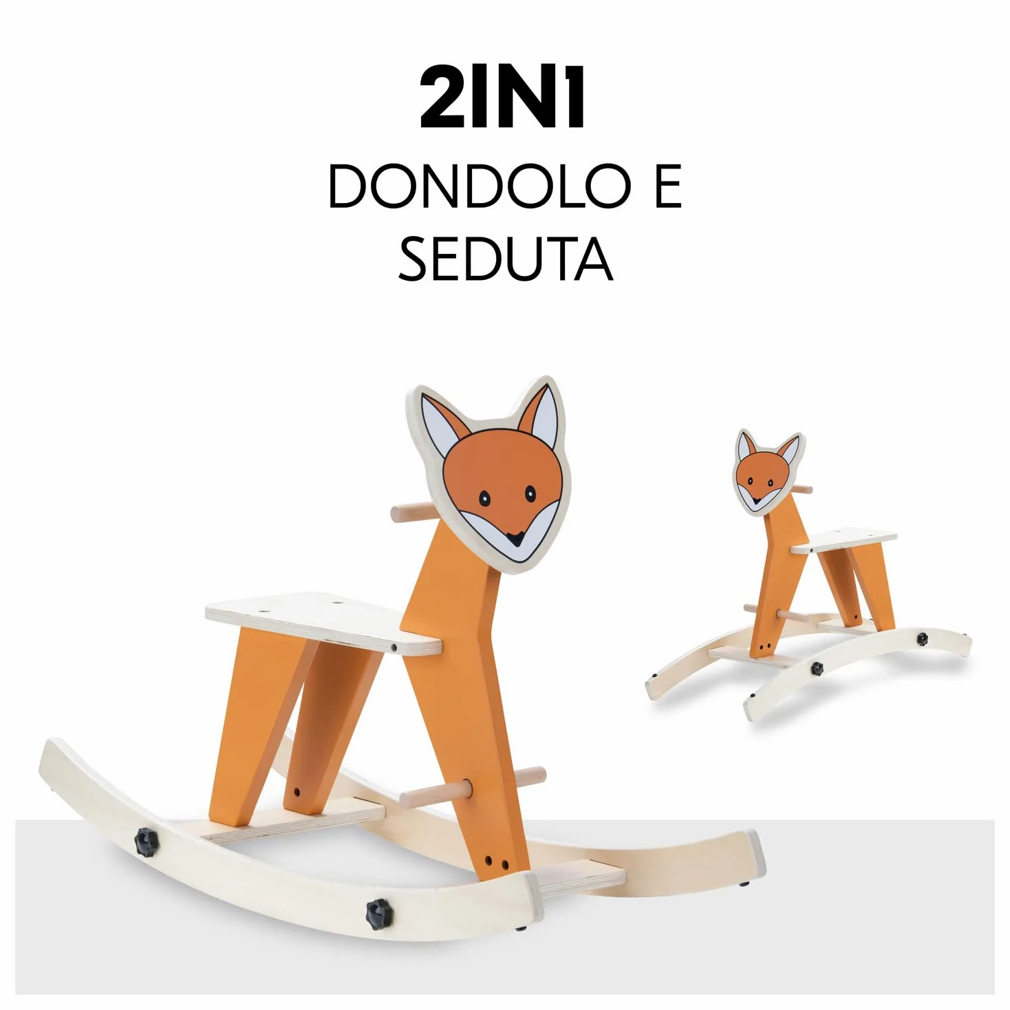 hauck Rock N Swing Cavallo a Dondolo per Bambini - Cavalcabile Bambino in Legno (Certificato FSC®), Dai 18 Mesi - Base Basculante Reversibile - Volpe