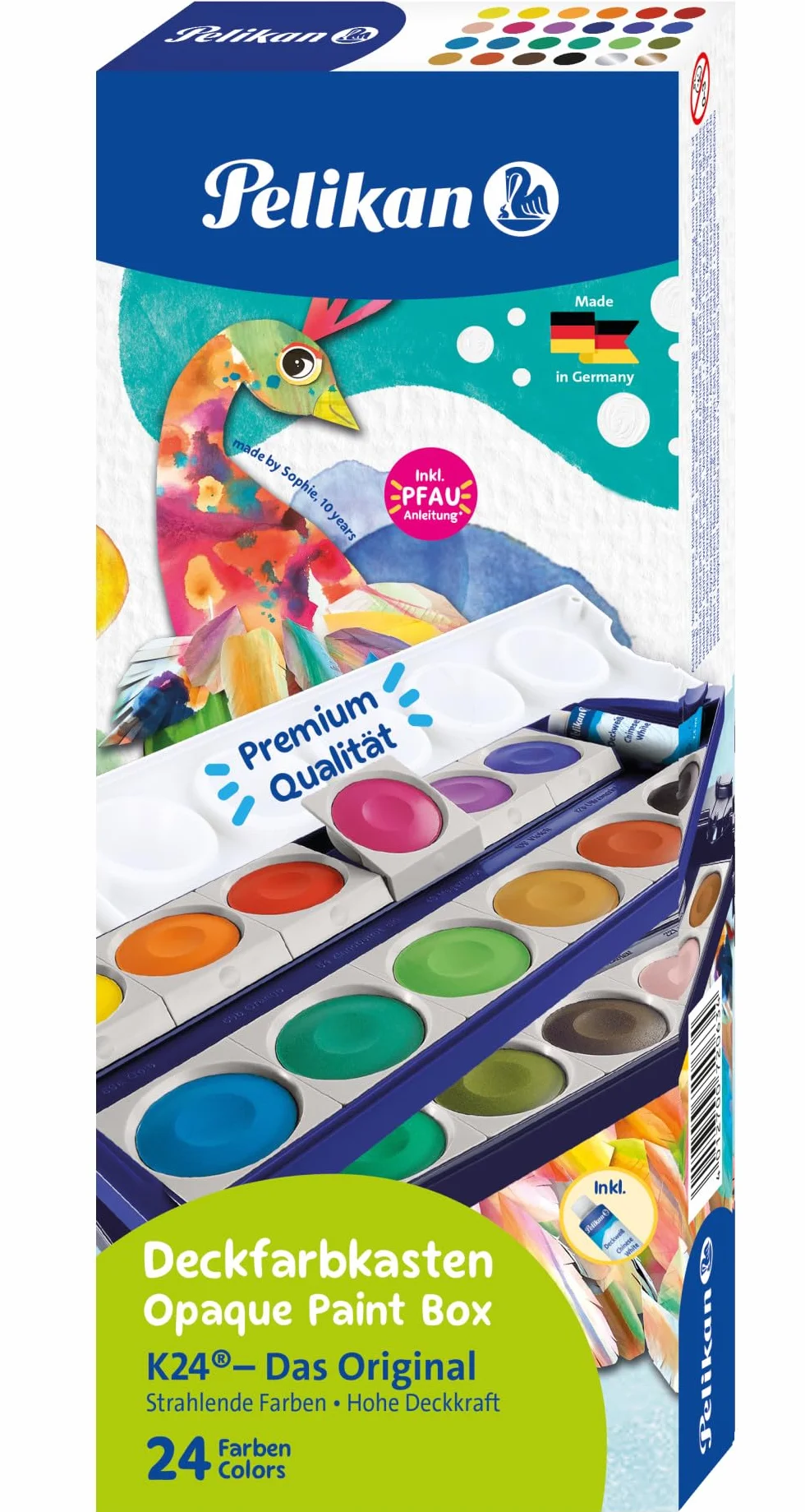 Pelikan Acquerelli, 24 Colori e 1 Tubetto di Bianco, Tavolozza Integrata, Set Colori Acquarello Per Dipingere, Set Portatile, Prodotto in Germania