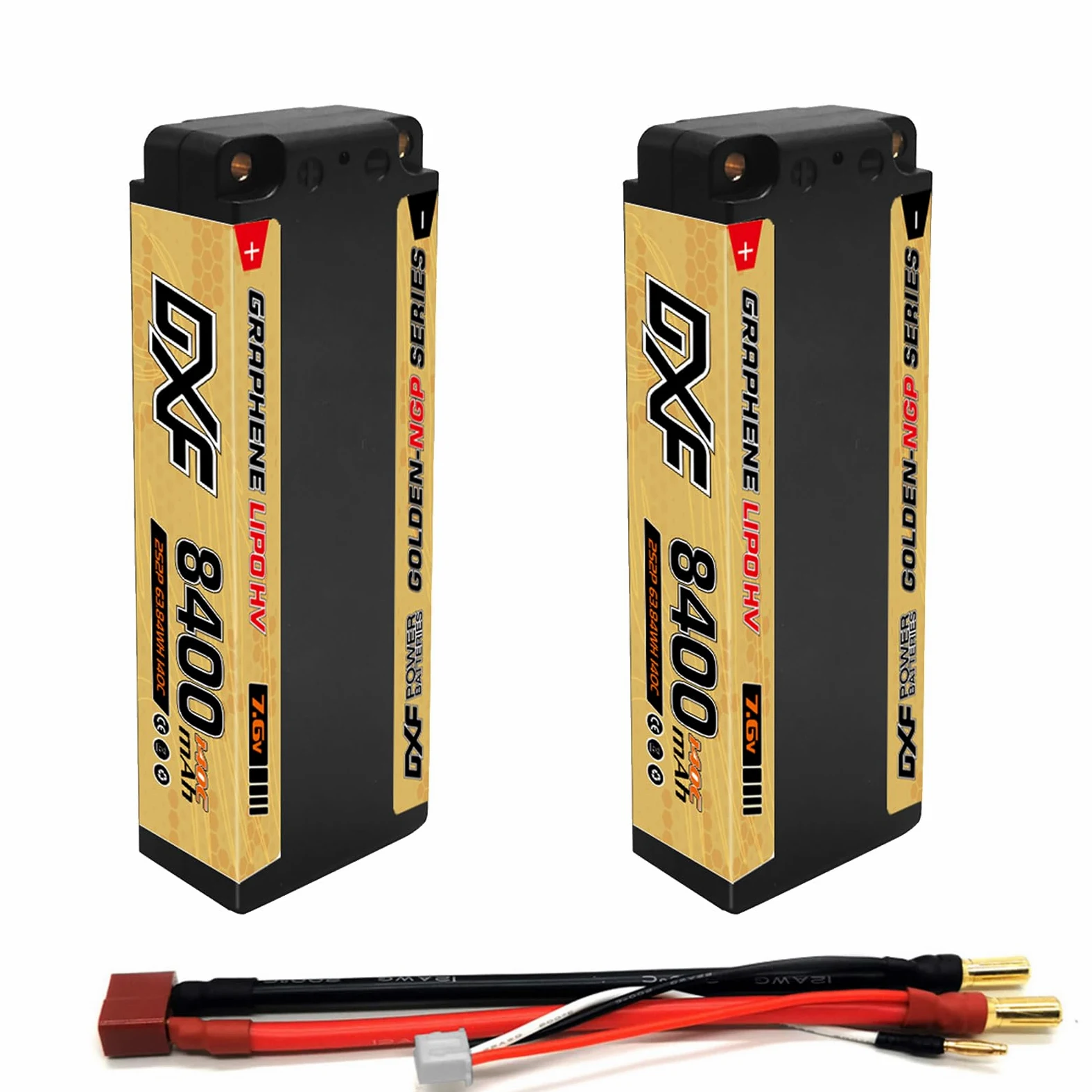 DXF Batteria LiPo 2S 7.6V 8400mAh 140C HV Spina Deans T Bullet 5mm EFRA Auto RC 1/8 1/10 Truck Buggy Touring Car Compatta Leggera Potente Gare Racing Corse Modellismo 2 Pezzi