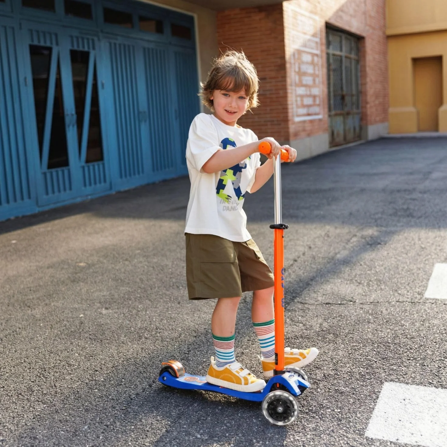 Maxi Deluxe Neon Micro Monopattino da Bambino Arancione LED
