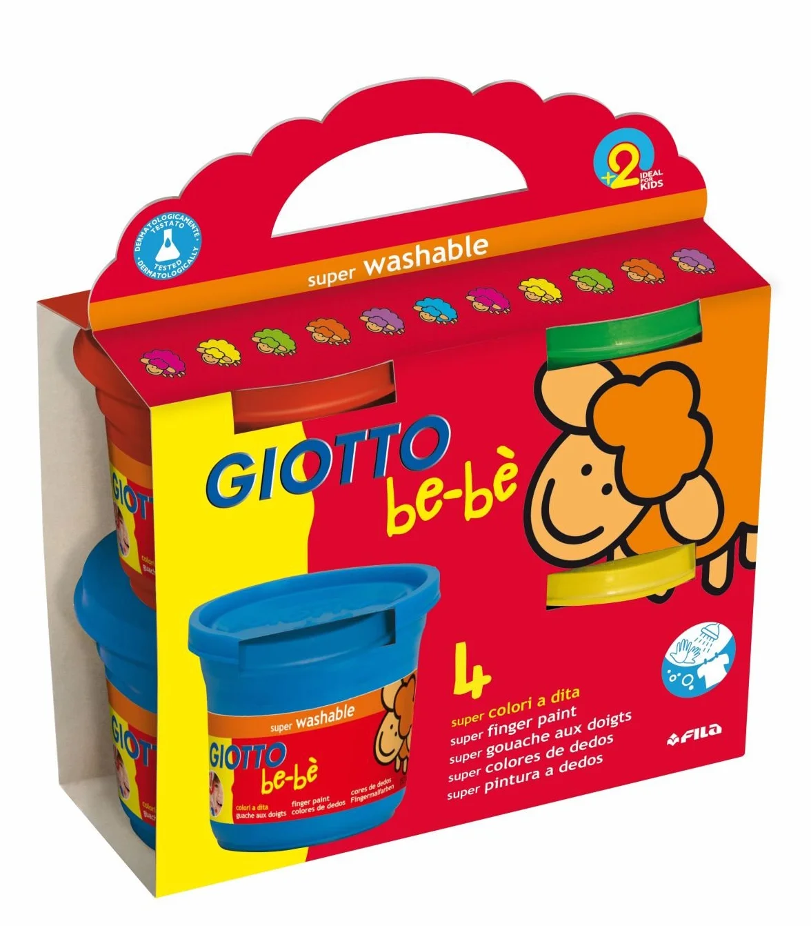 GIOTTO BEBE' - Confezione Da 4 Barattoli Di Colori A Dita, 150 ml, Super Lavabili
