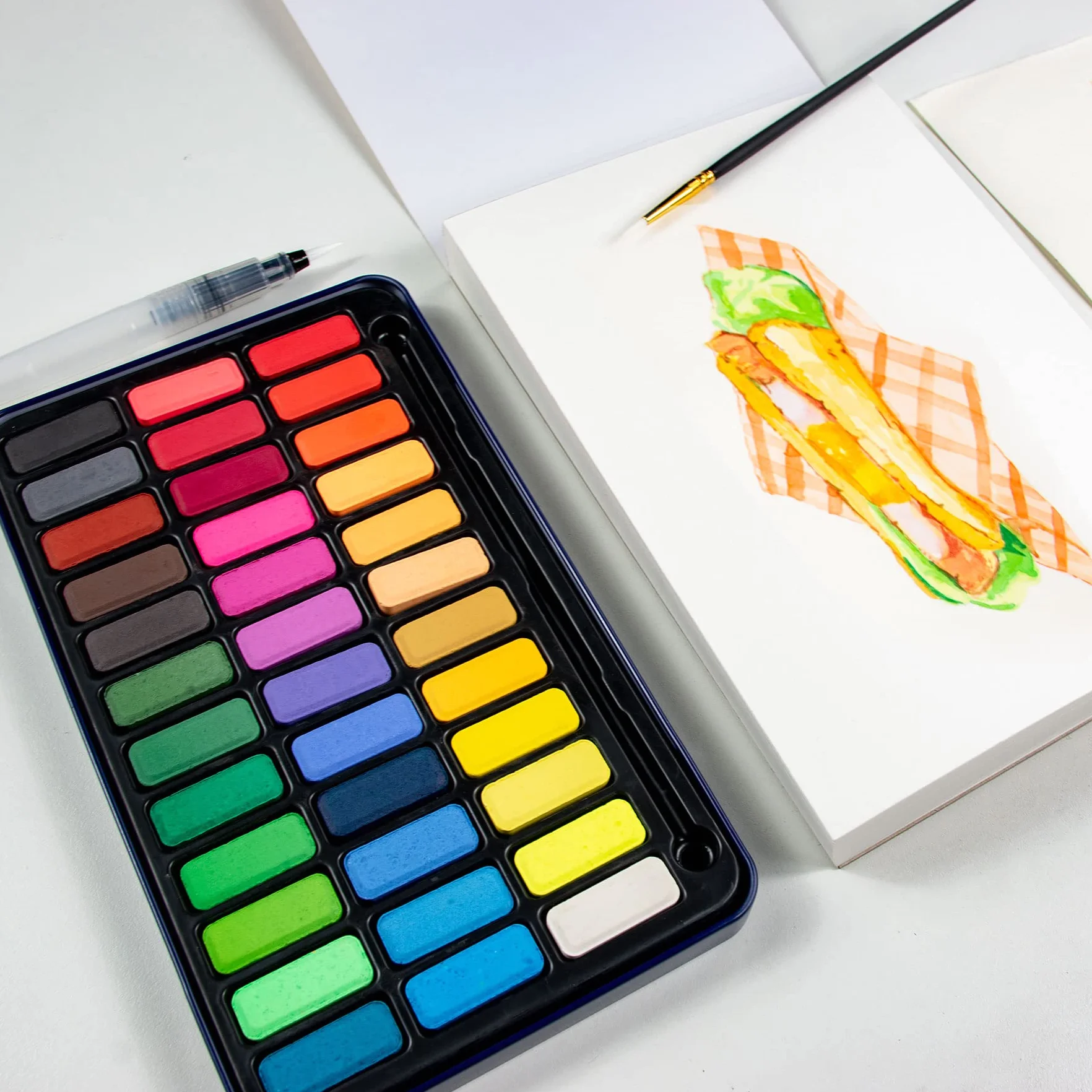 STATIONERY ISLAND 36 Set Acquerelli Professionali + Tavolozza da Pittura con Contenitore di Latta. Acquarelli Professionali Set Portatile & Leggero. 1 Pennello ad Acqua + 1 Pennello Pittura