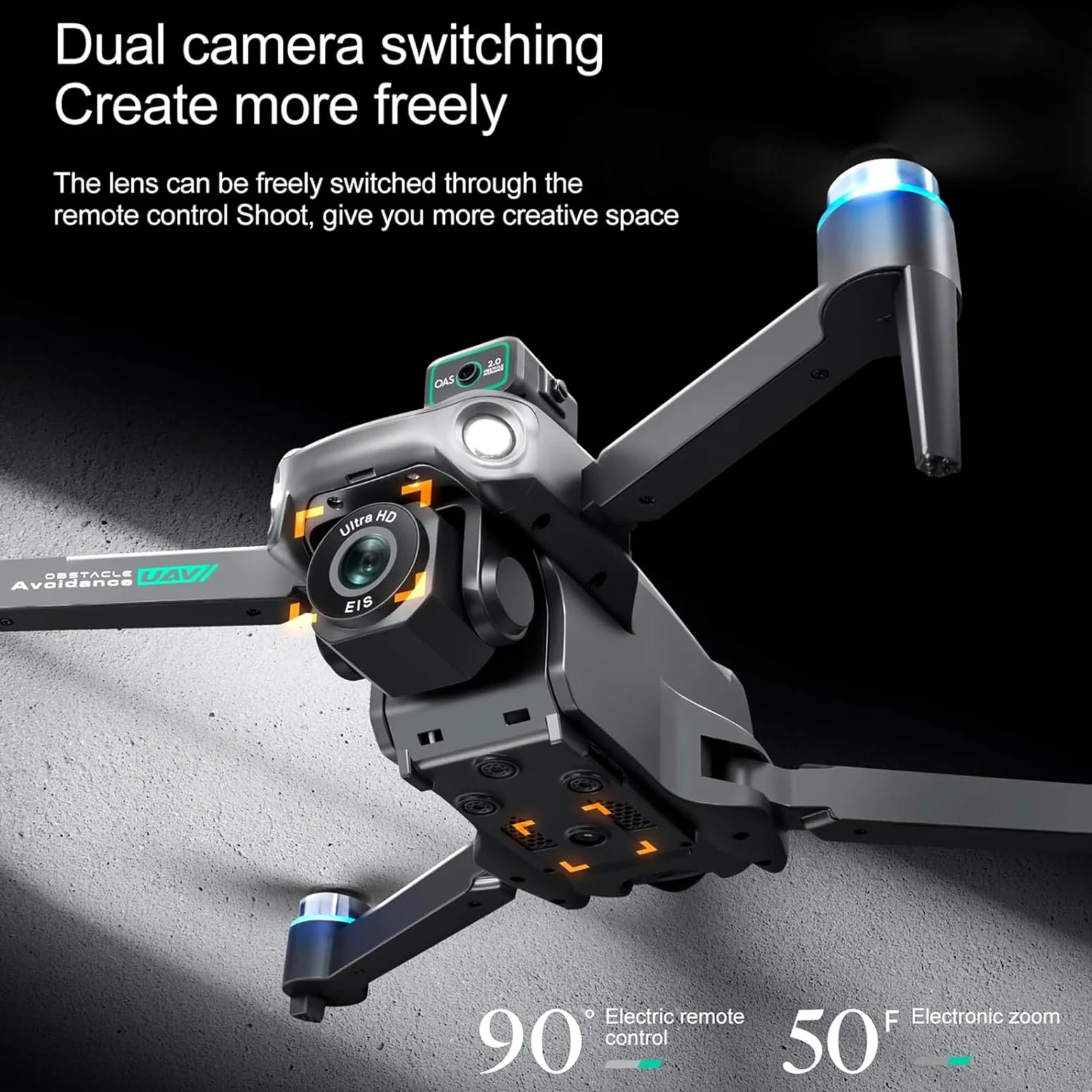 Generico Drone con Doppia Telecamera 4K HD per Adulti, quadricottero RC Professionale, brushless con Luce LED e Telecomando Tramite App, per Principianti (2 batterie)