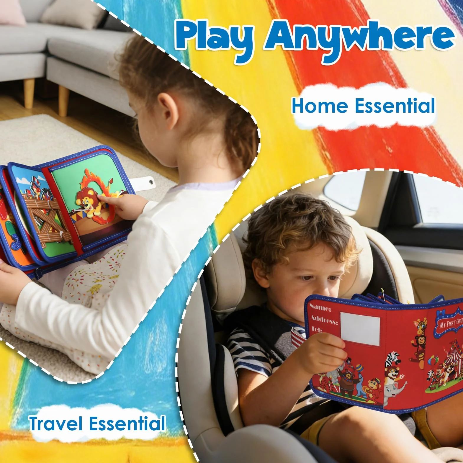 Busy Book Montessori Giocattolo 1 anno in su, Quiet Book Baby, Busy Board interattivo, Libro in feltro Educazione precoce viaggi Giocattolo Auto e aereo,sviluppo motorio Regalo compleanno Natale