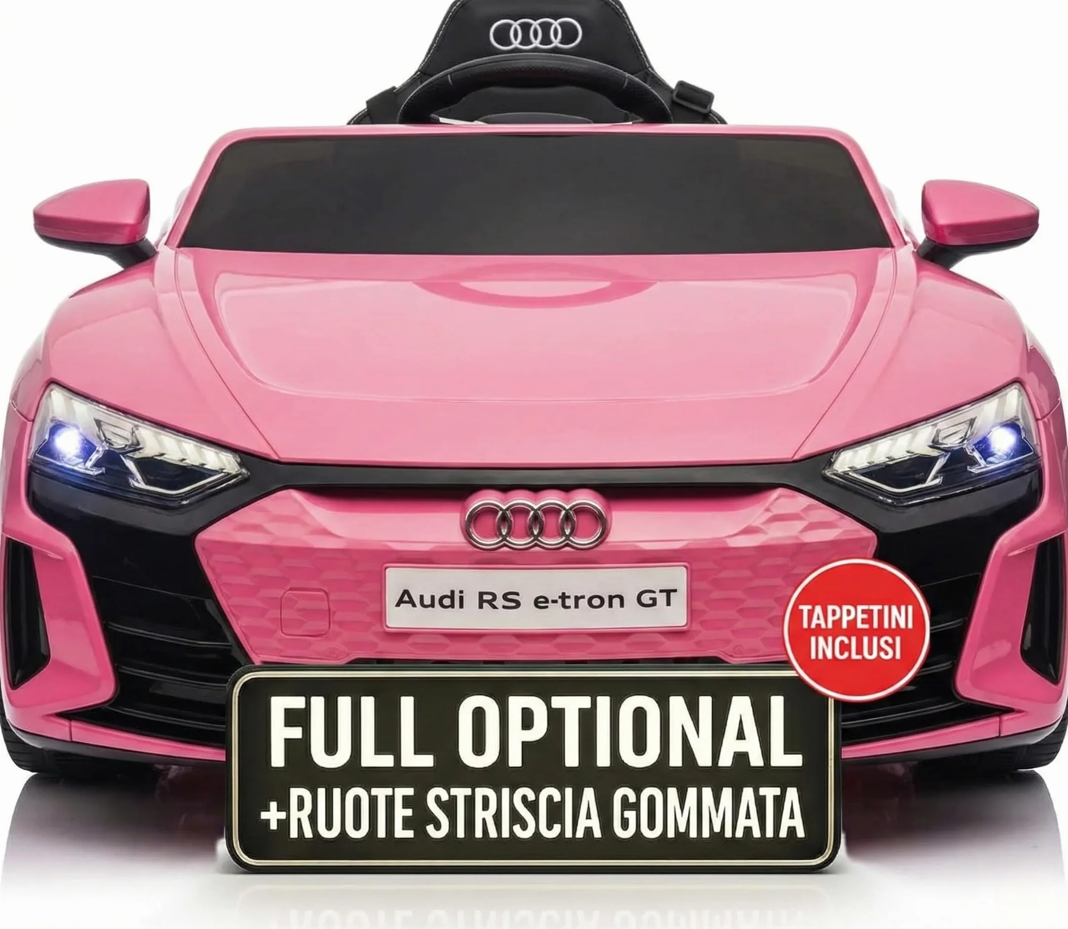 TOYSCAR Macchina Elettrica per Bambini Audi RS e-Tron Auto Elettrica per Bambini Telecomandata Sedile in Pelle Porte Apribili TAPPETINI Inclusi Doppio Motore Elettrico 12V Carico 25 kg (Rosa)