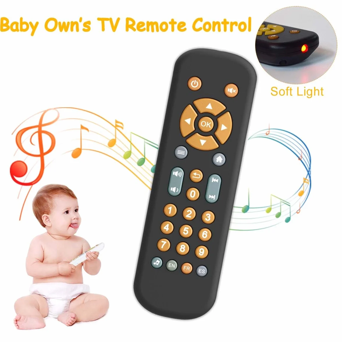 Baby TV Telecomando con Luce e Suono, Giocattolo Educativo Precoce Musicale del Bambino con Inglese/Francese/Spagnolo, Regalo Giocattolo per 6 Mesi+