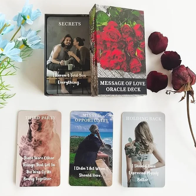QCFQCF Message of Love Oracle Cards - Biglietti Oracle per principianti, tra cui amore, romanticismo, fiamma gemella, messaggi anima gemella (XIANHUALXT)