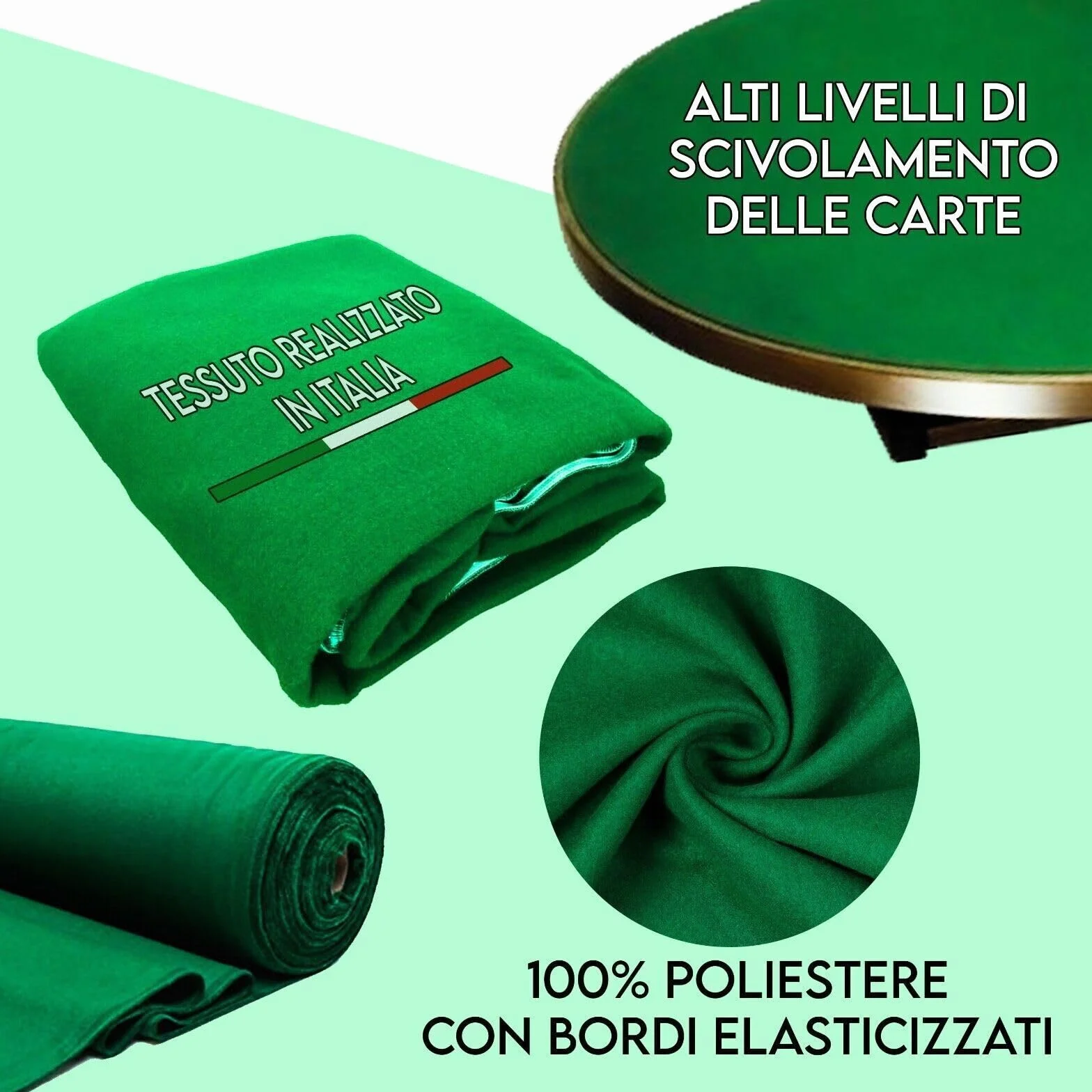 Panno Verde da Tavolo Rettangolare 140x180 cm, Tappeto in Tessuto per Giochi da Tavolo di Carte, Blackjack, Poker Texas Hold'em, Scopa, Scala 40, Ramino, Dadi, Copritavolo, Giochi di Società
